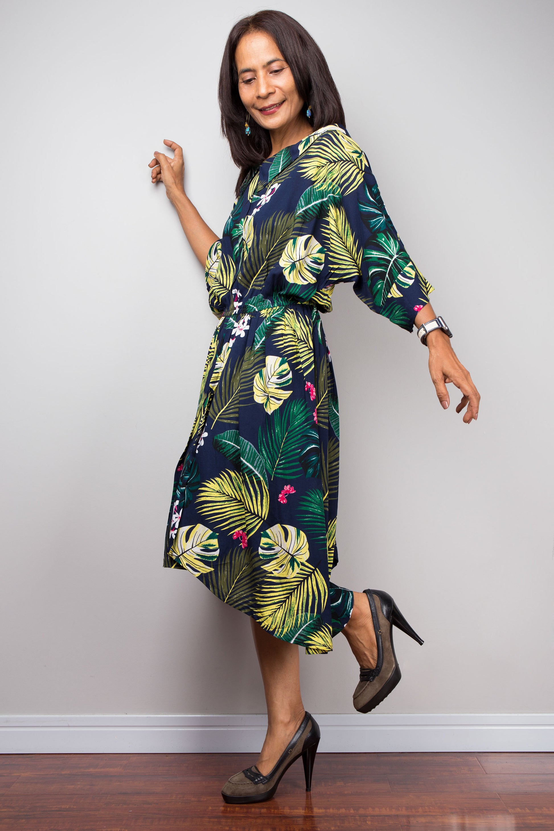 Tropical Palm Leaf Midi Dress Tropical Palm Leaf Midi Dress