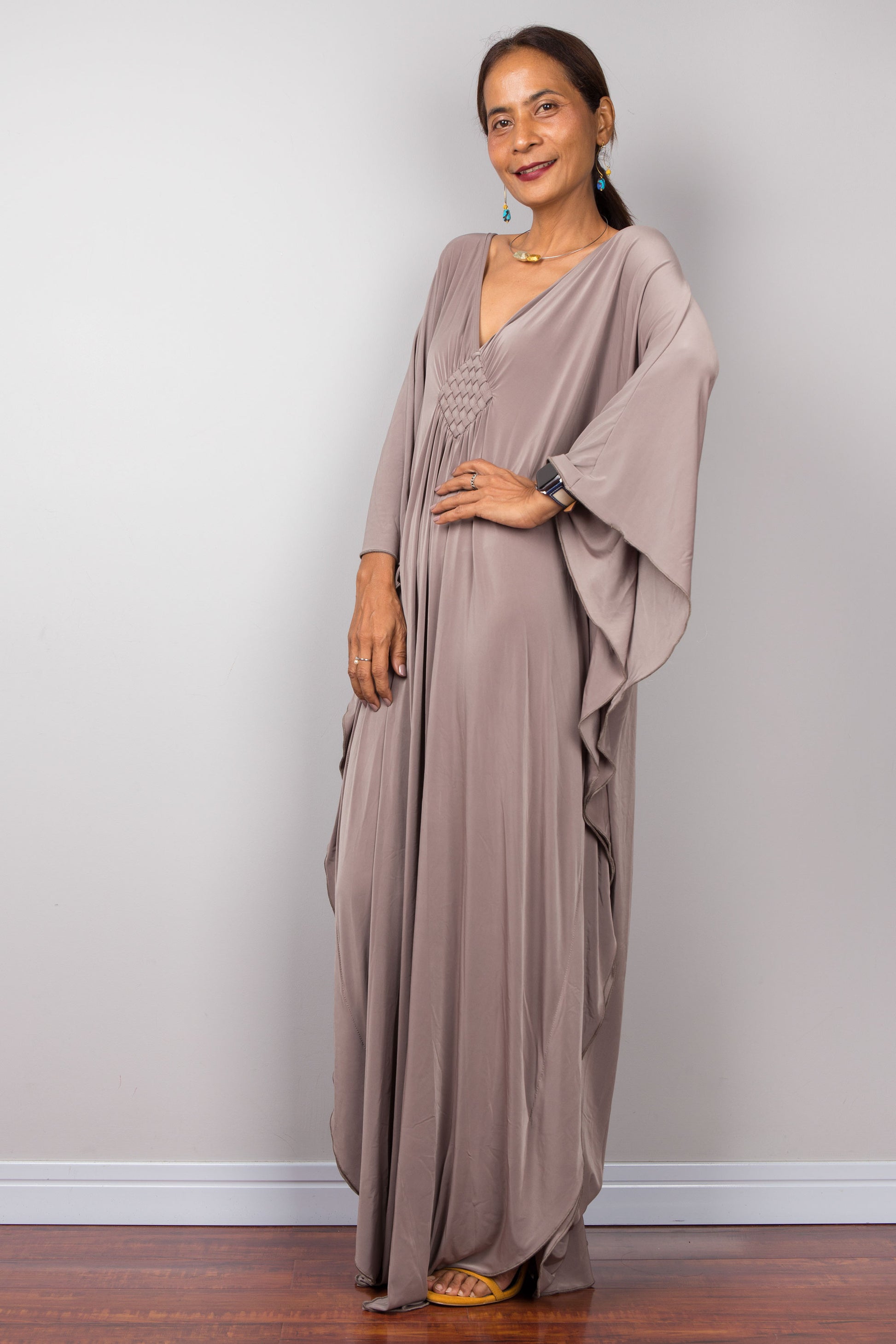 Taupe maxi dress for women, Long Kaftan dresses online