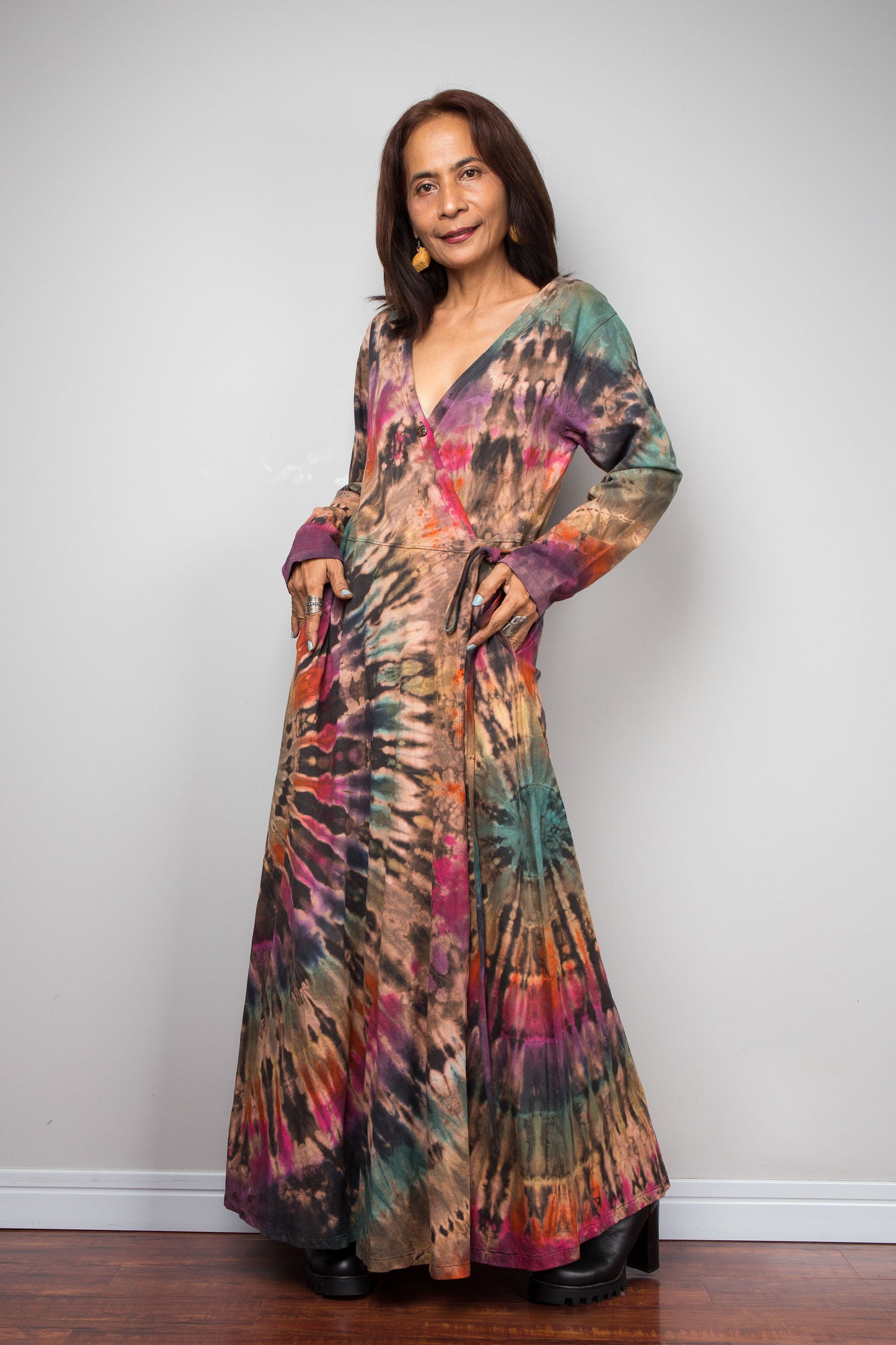 Tie Dye Wrap Duster Dress