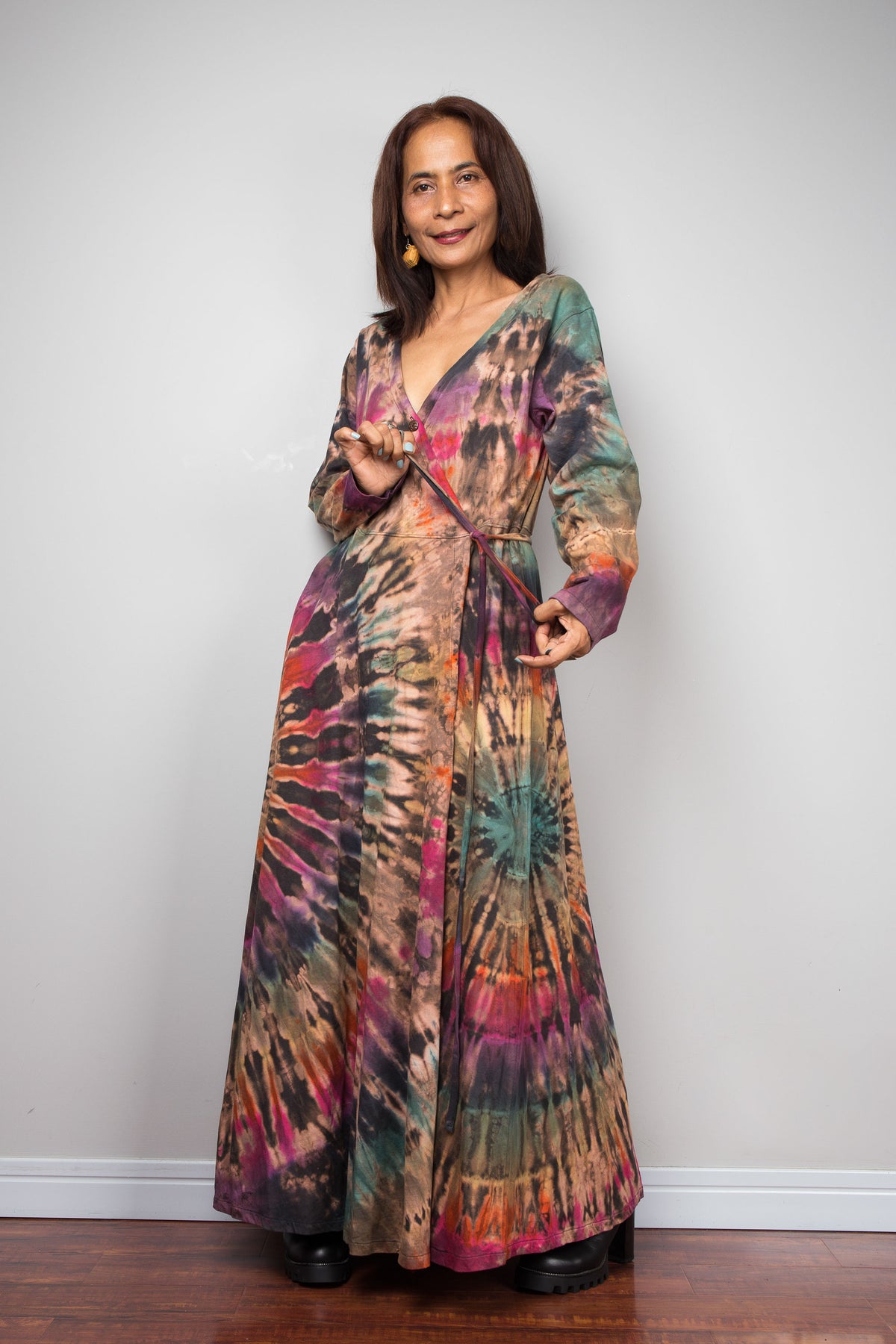 Tie Dye Wrap Duster Dress