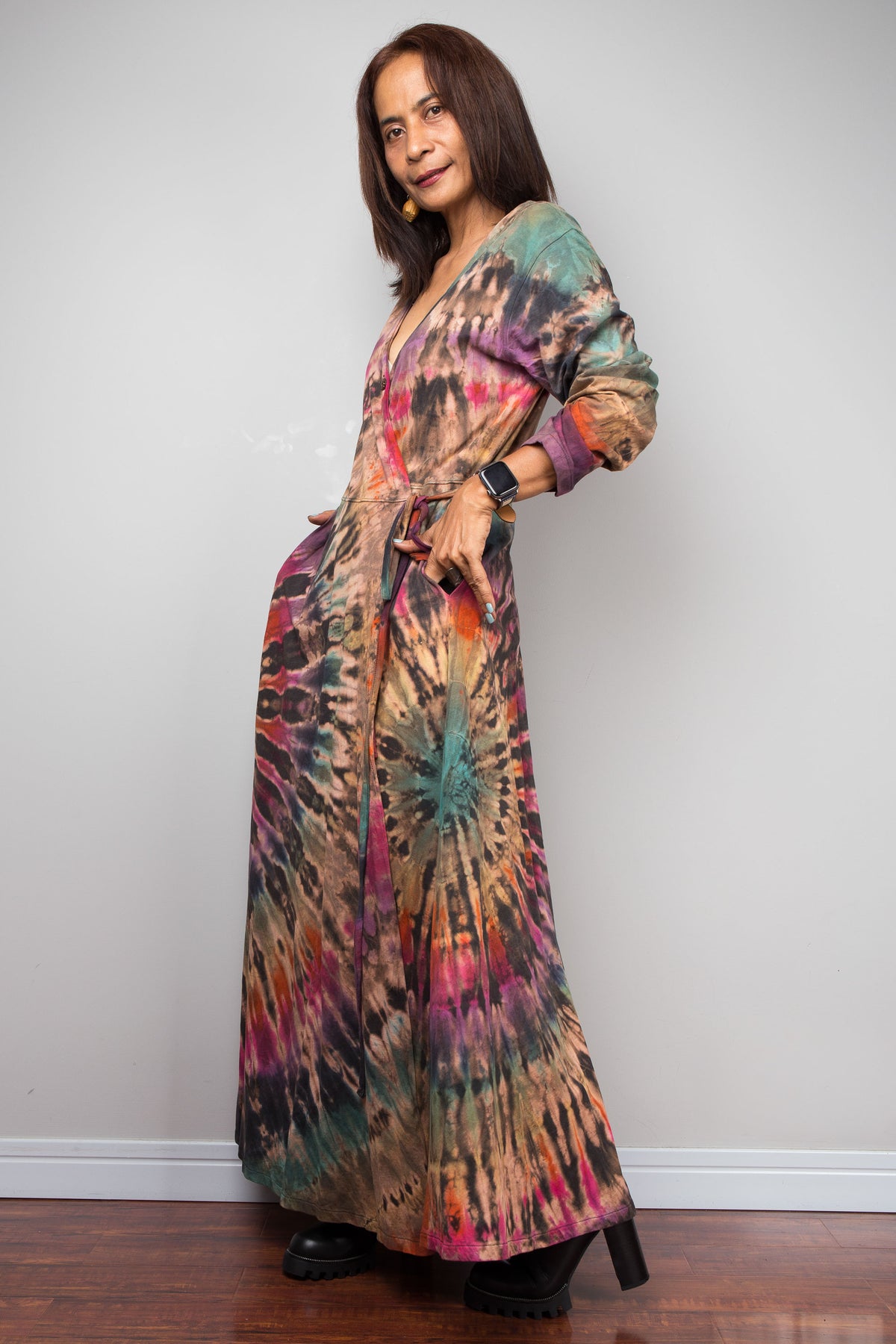 Tie Dye Wrap Duster Dress