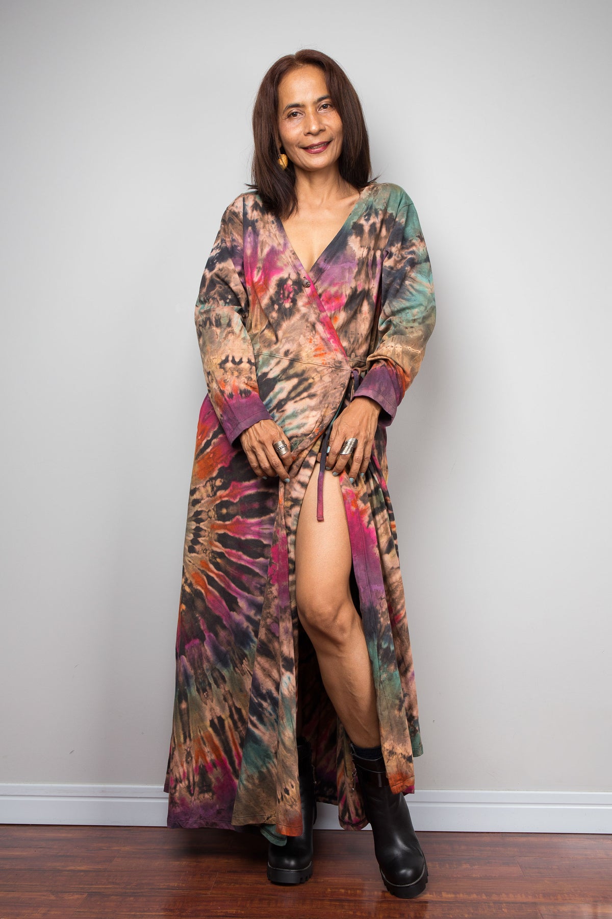 Tie Dye Wrap Duster Dress
