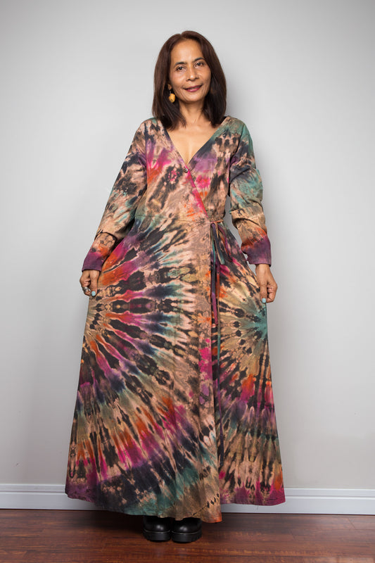 Tie Dye Wrap Duster Dress
