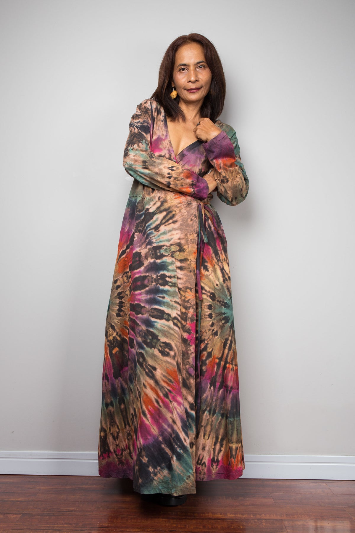 Tie Dye Wrap Duster Dress
