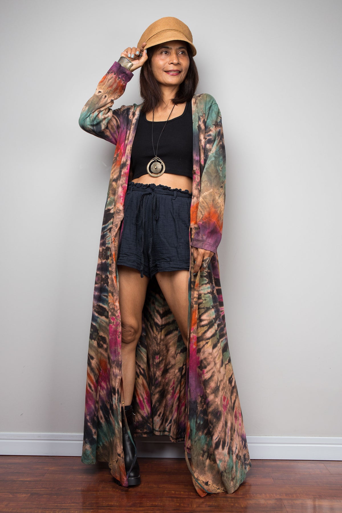 Tie Dye Wrap Duster Dress