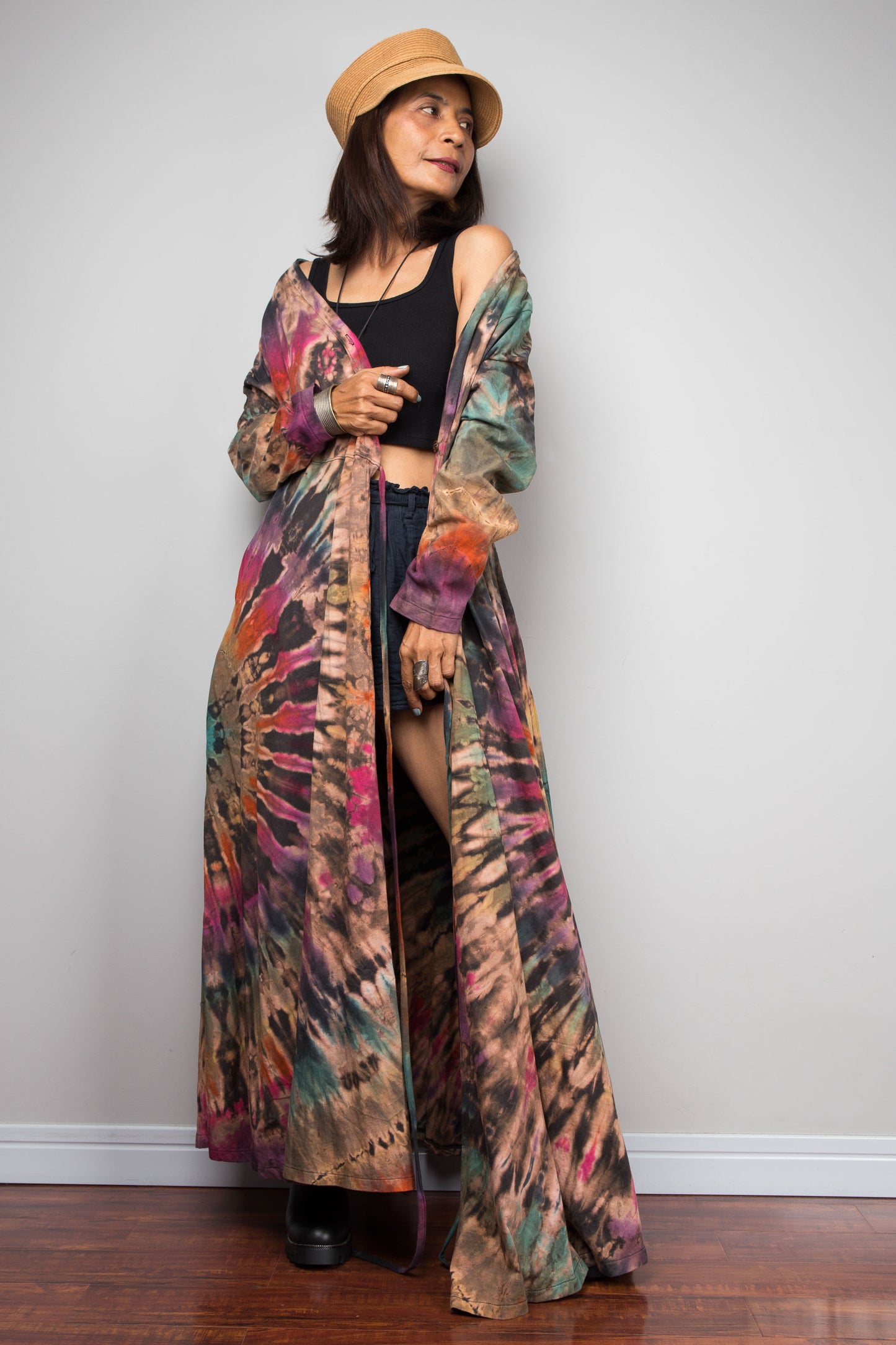 Tie Dye Wrap Duster Dress