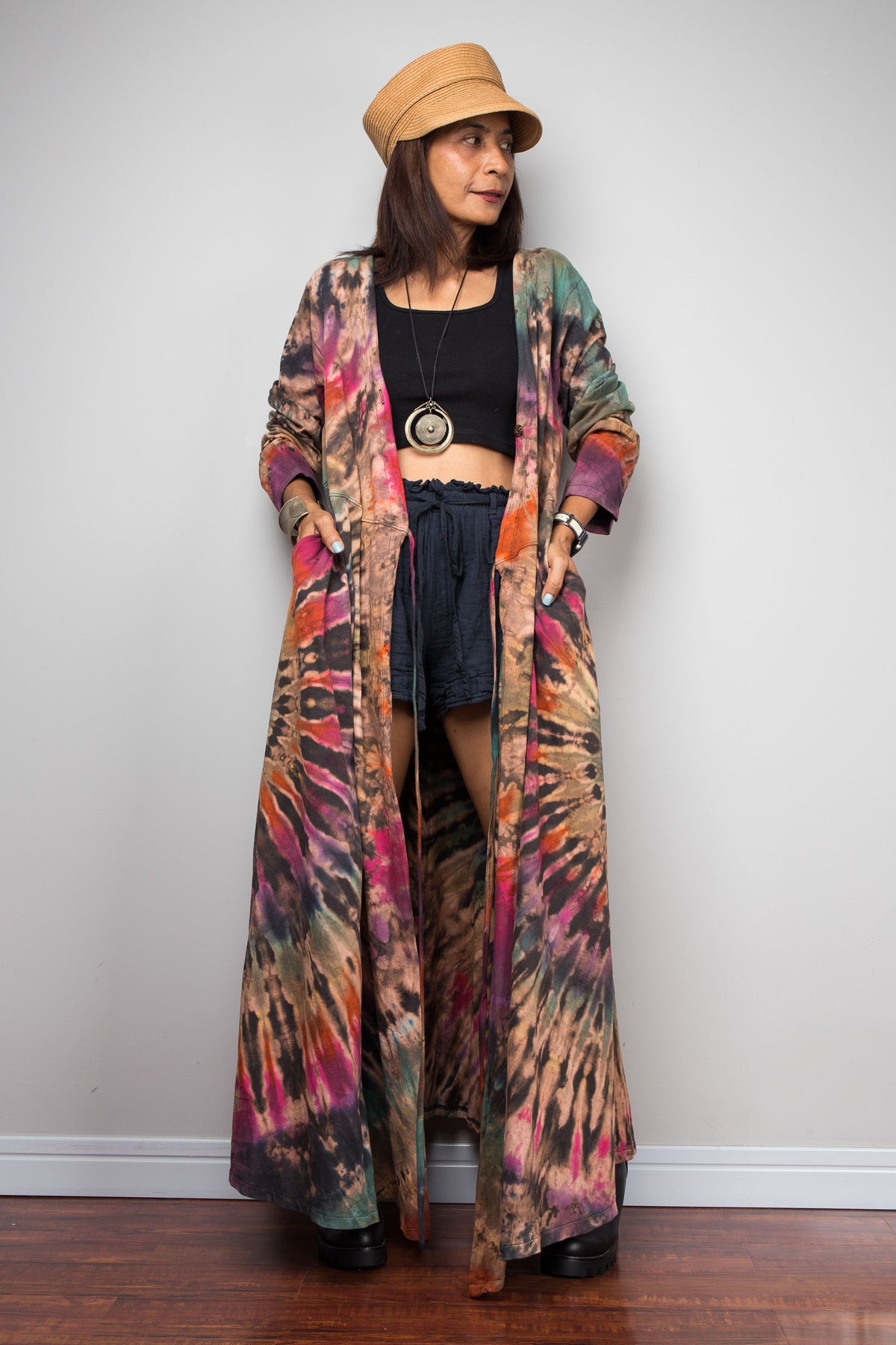 Tie Dye Wrap Duster Dress