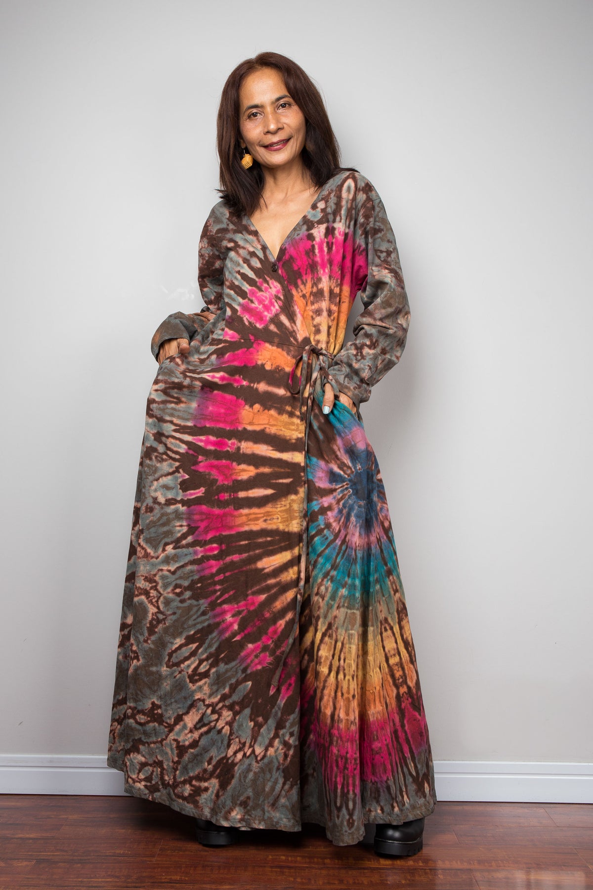 Tied Dye Wrap Duster Dress
