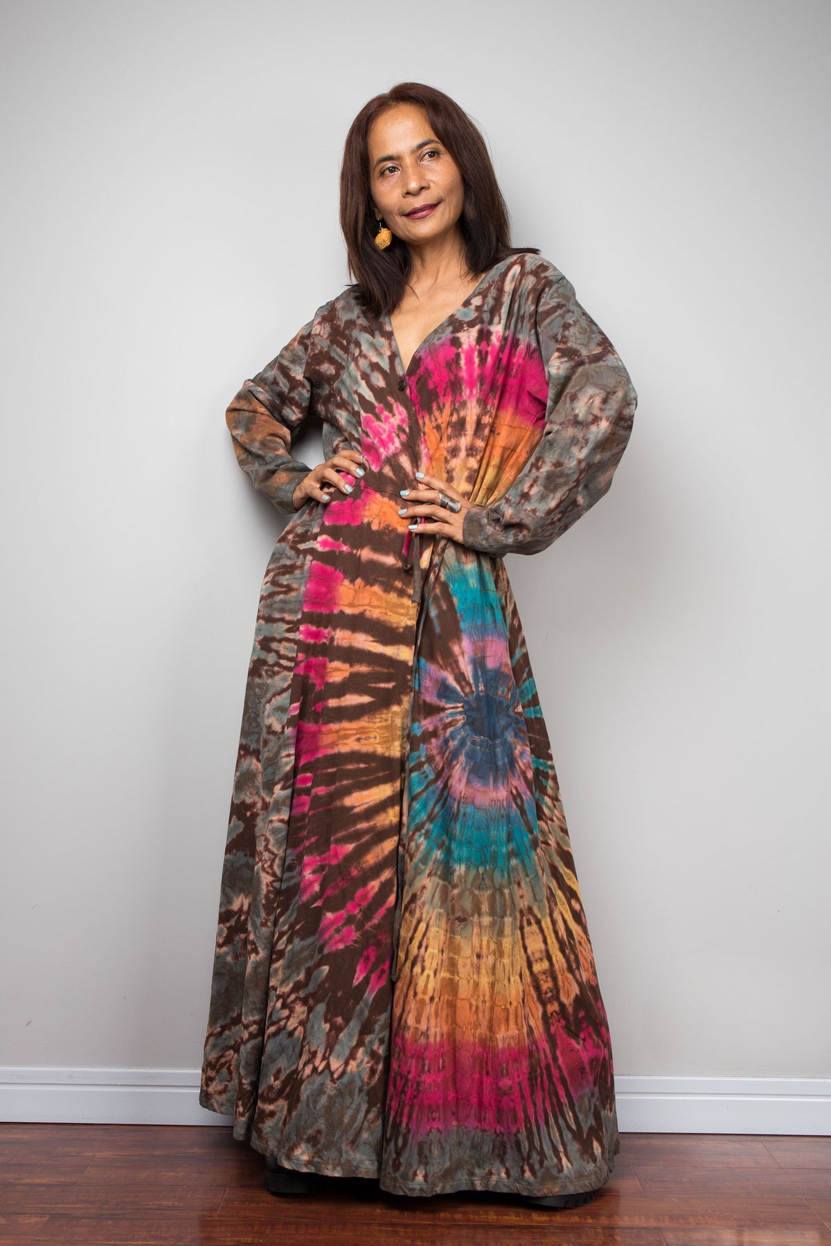 Tied Dye Wrap Duster Dress