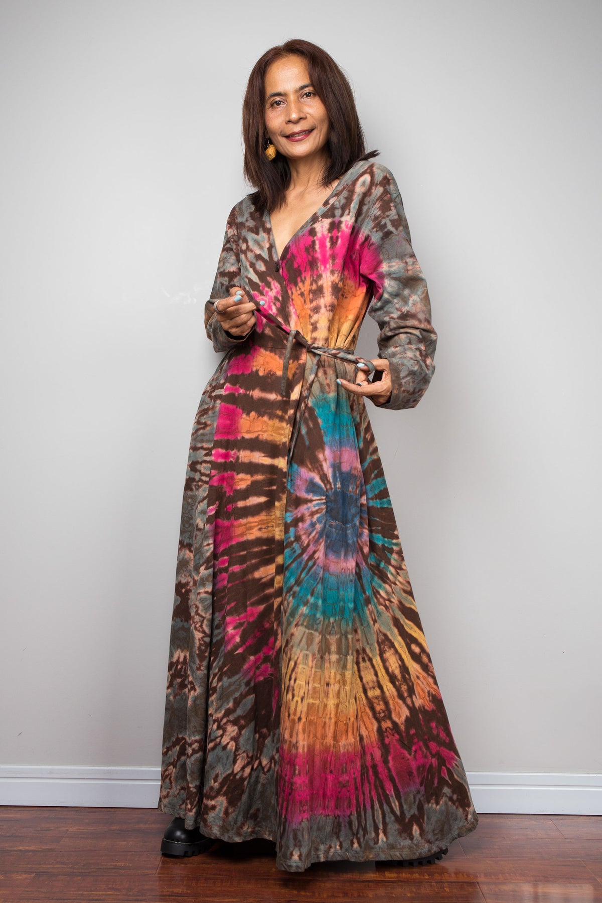 Tied Dye Wrap Duster Dress