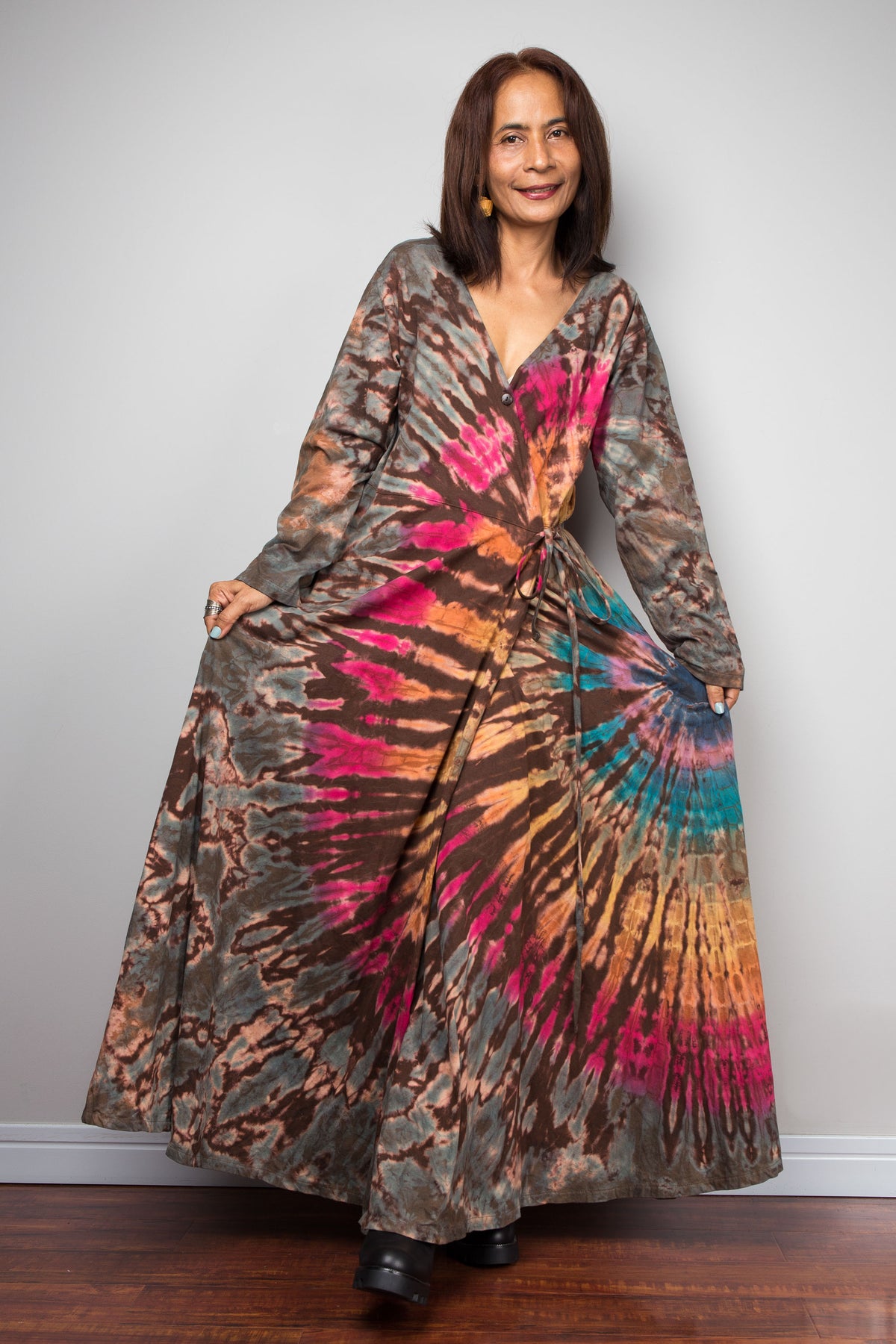 Tied Dye Wrap Duster Dress