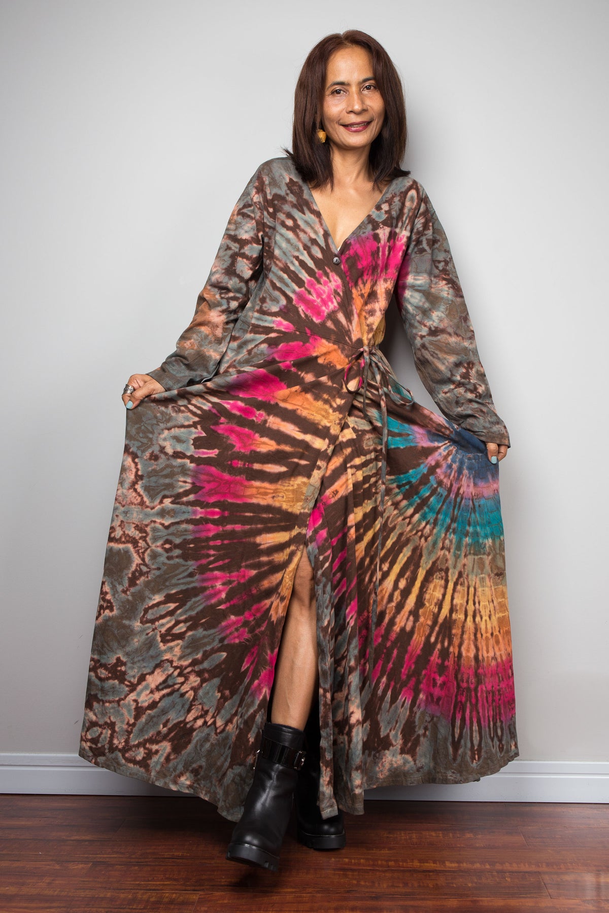 Tied Dye Wrap Duster Dress