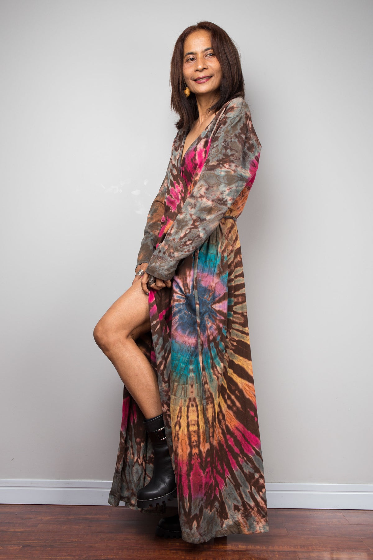 Tied Dye Wrap Duster Dress