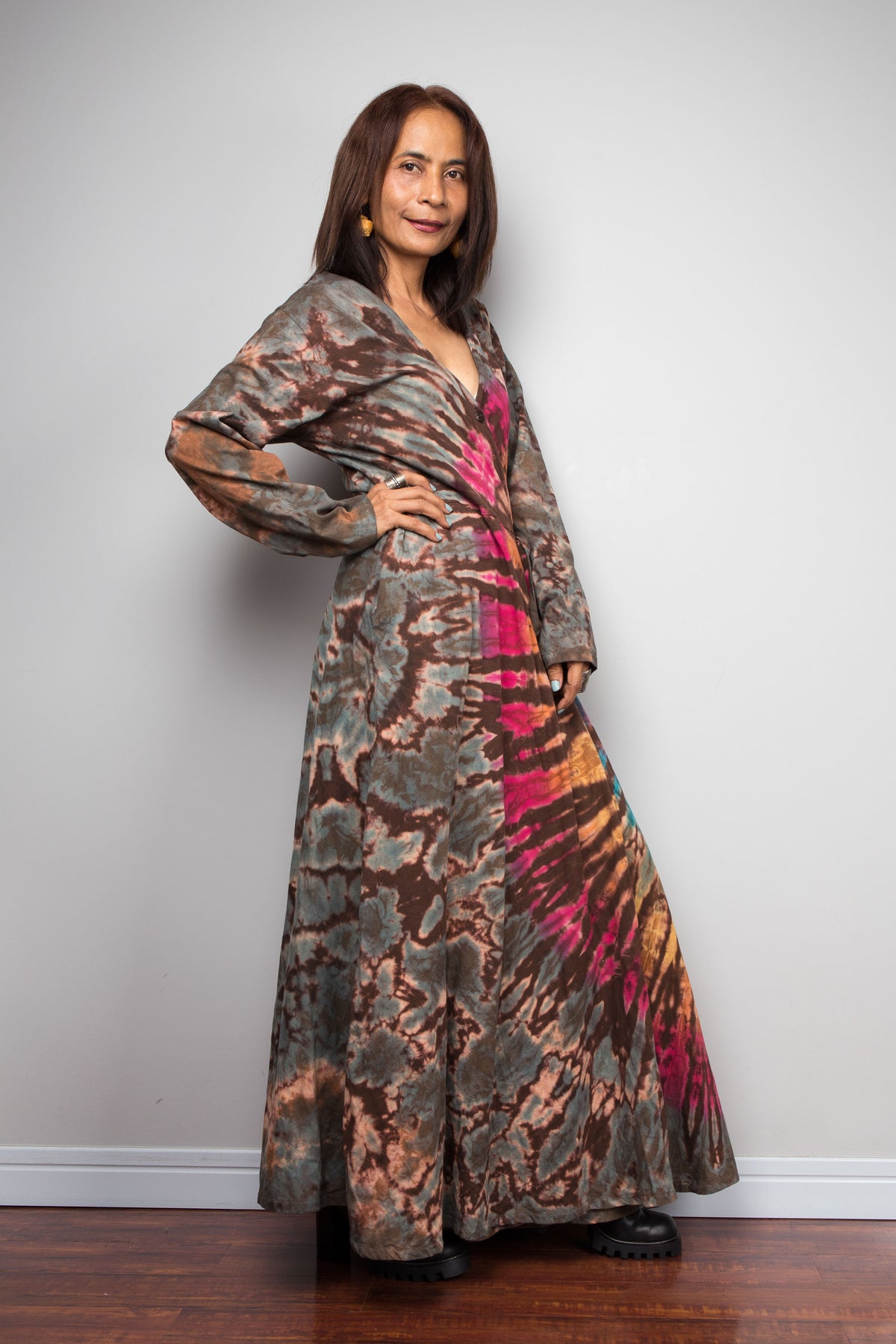 Tied Dye Wrap Duster Dress