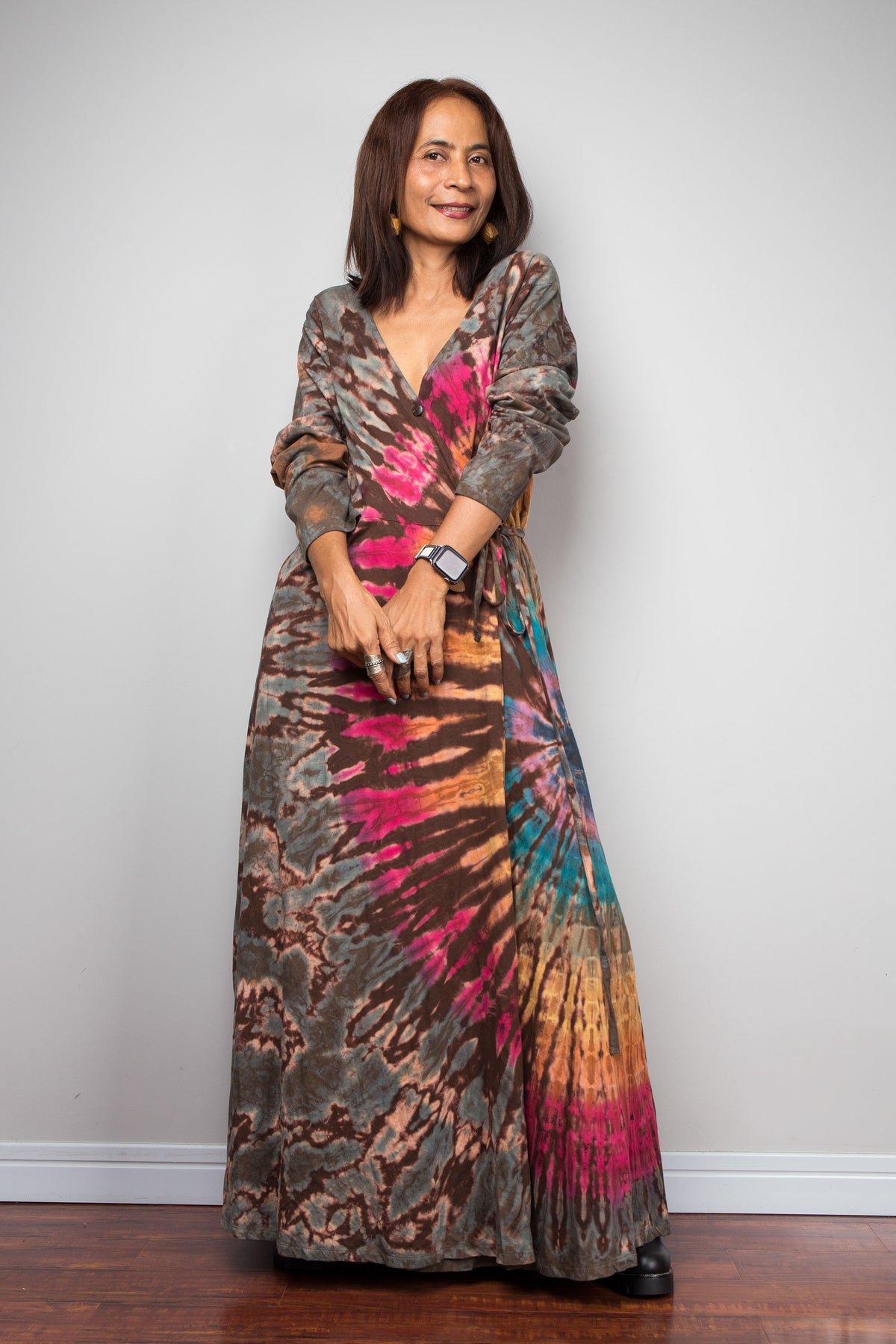 Tied Dye Wrap Duster Dress