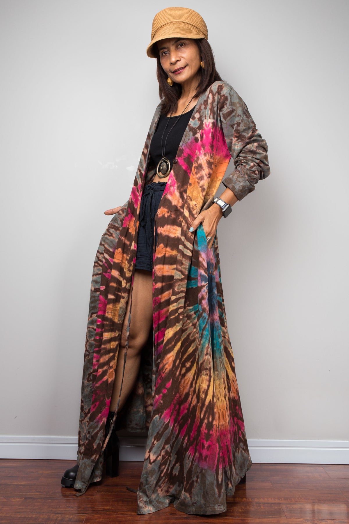 Tied Dye Wrap Duster Dress