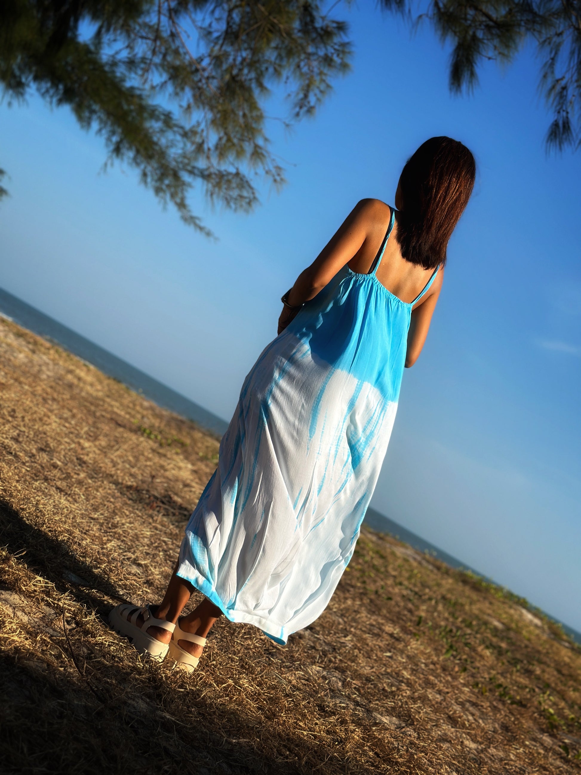blue tie dye halter dress Blue Tie Dye Halter Dress
