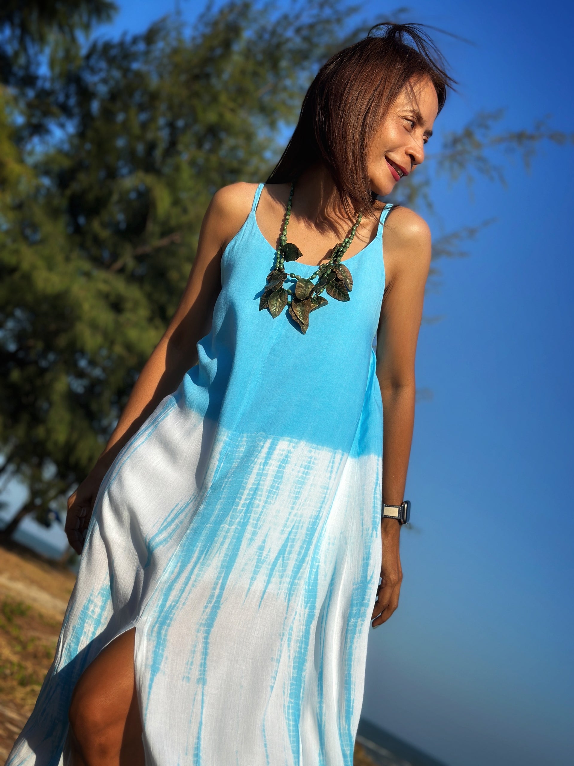 Tie dye halter Dress with split