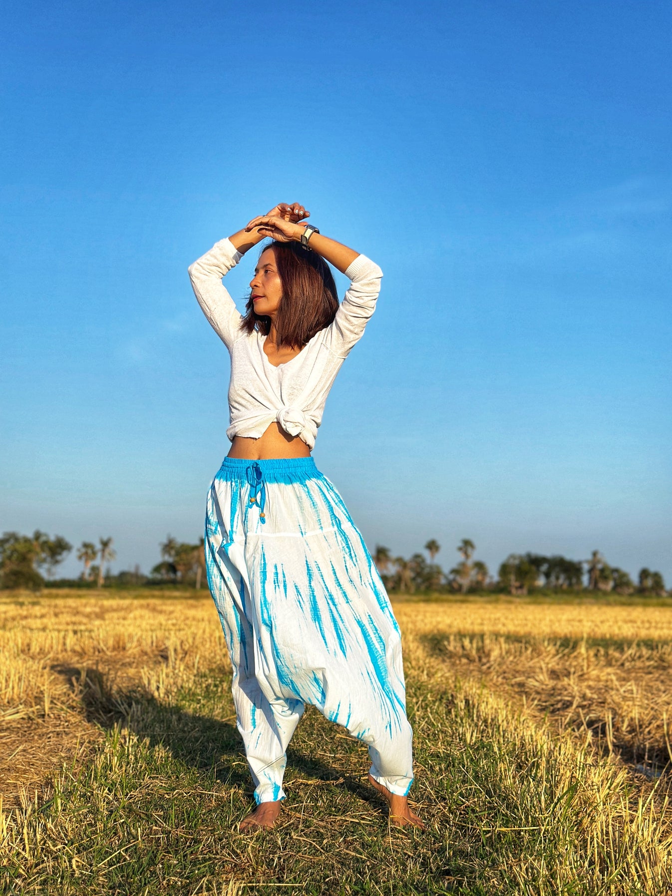 Nuichan Shibori Tie Dye Halter Maxi Dress in green and white, handcrafted boho summer dress