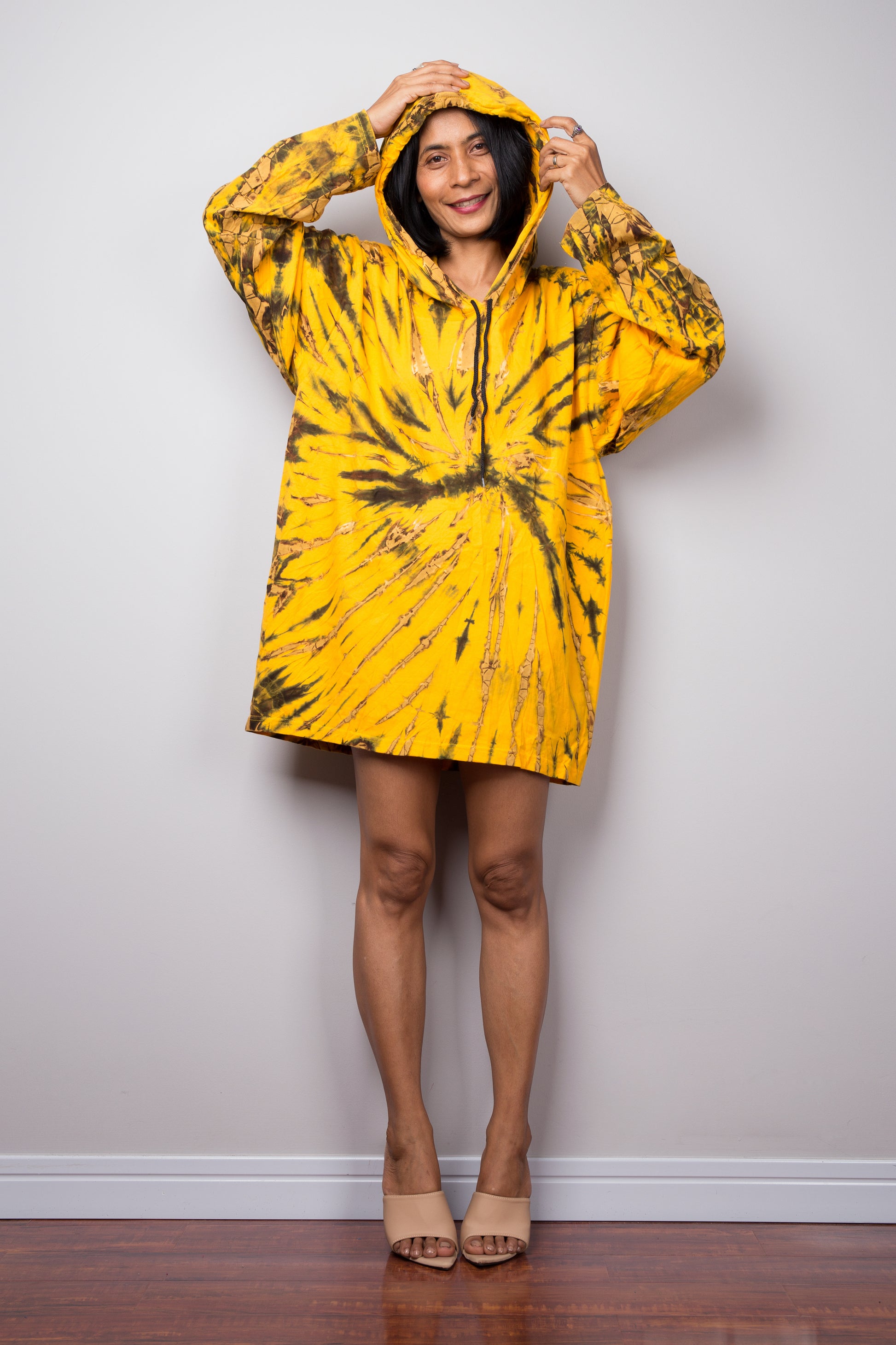 Yellow tie dye hoodie by Nuichan. Long sleeve hoodie pullover