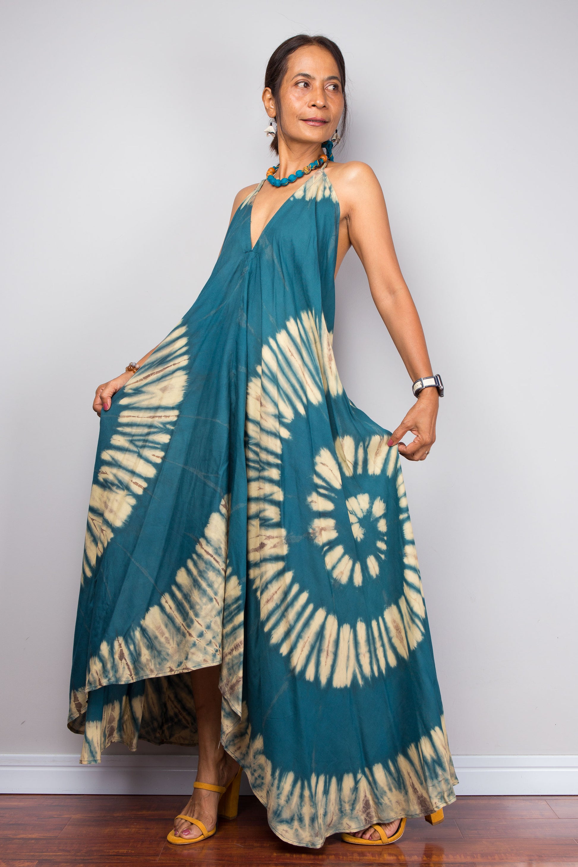island wear dresses Tie dye strap dress long sleeves Sea Island Dress Uniquities