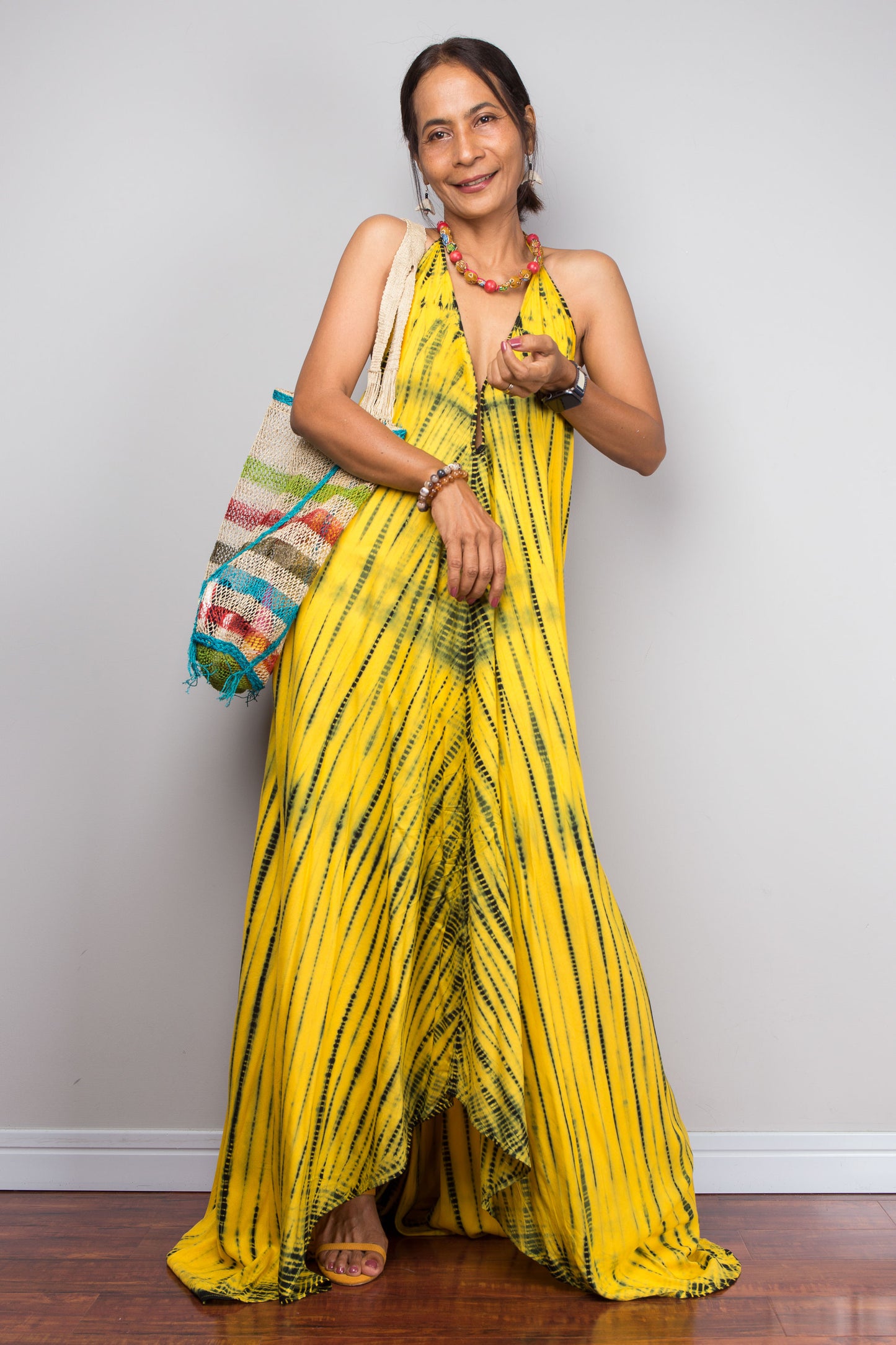 Yellow Tie Dye Halter Dress