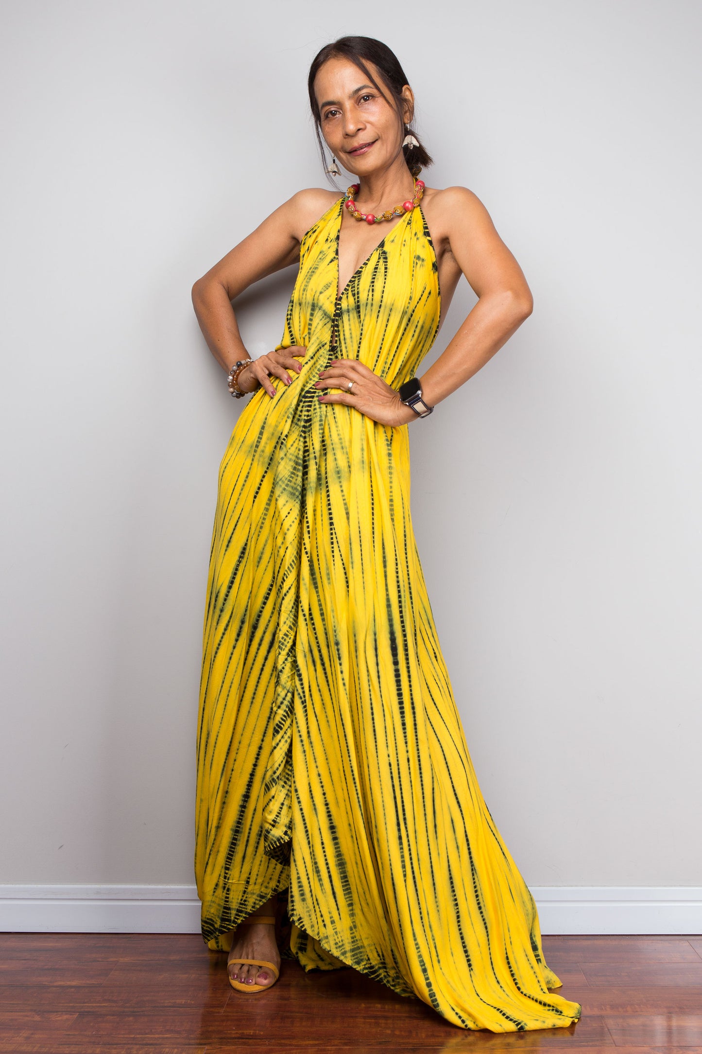 Yellow Tie Dye Halter Dress