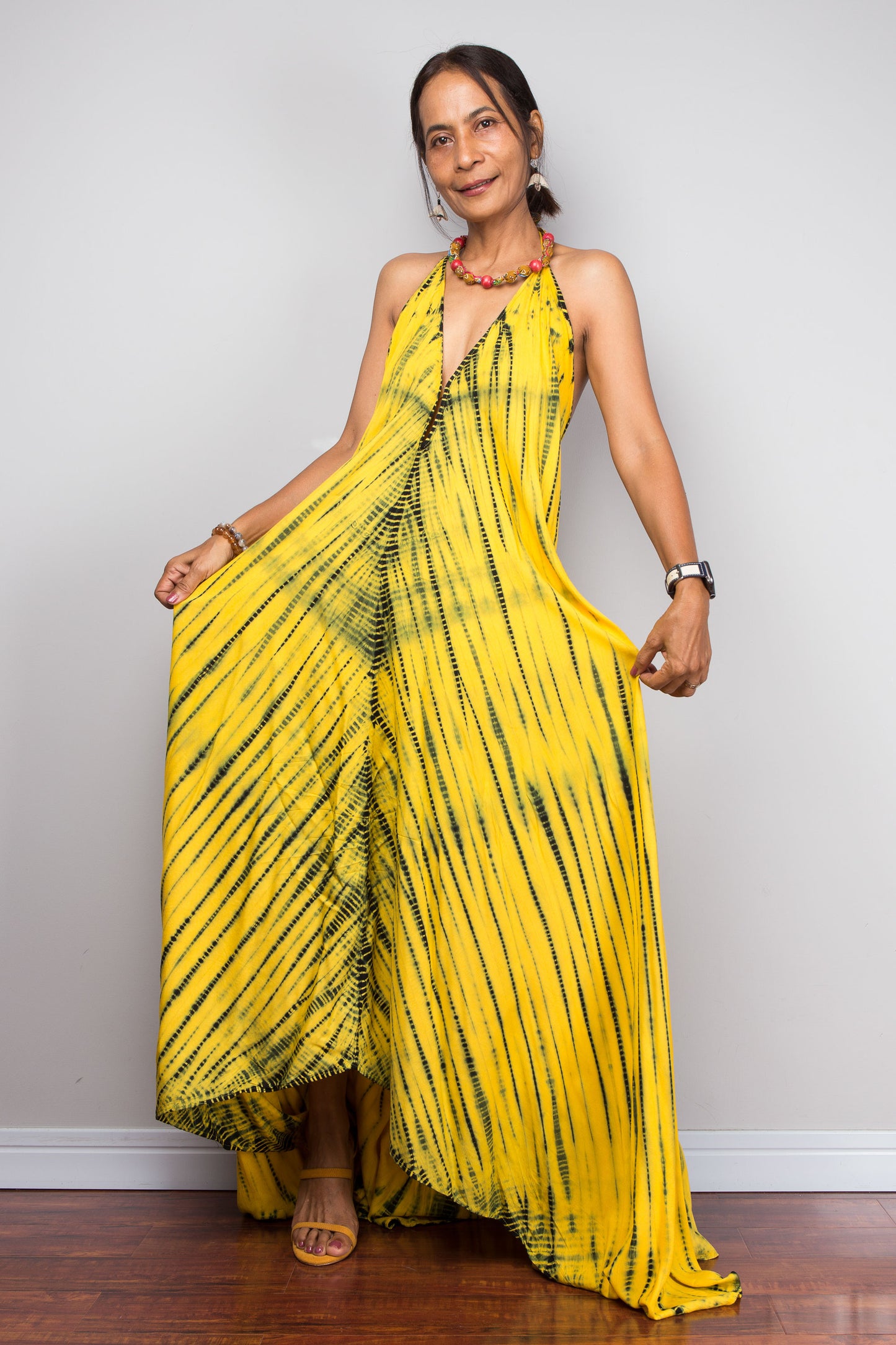 Yellow Tie Dye Halter Dress