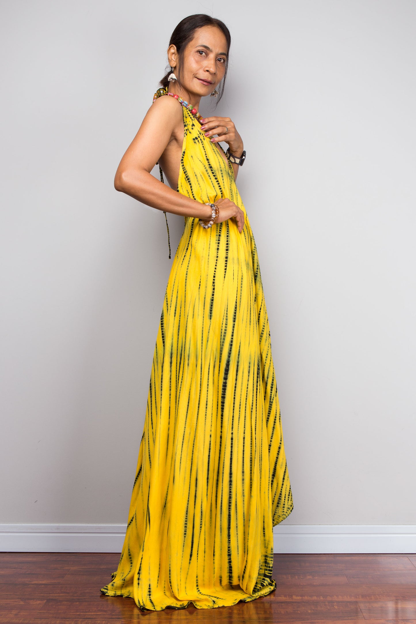 Yellow Tie Dye Halter Dress