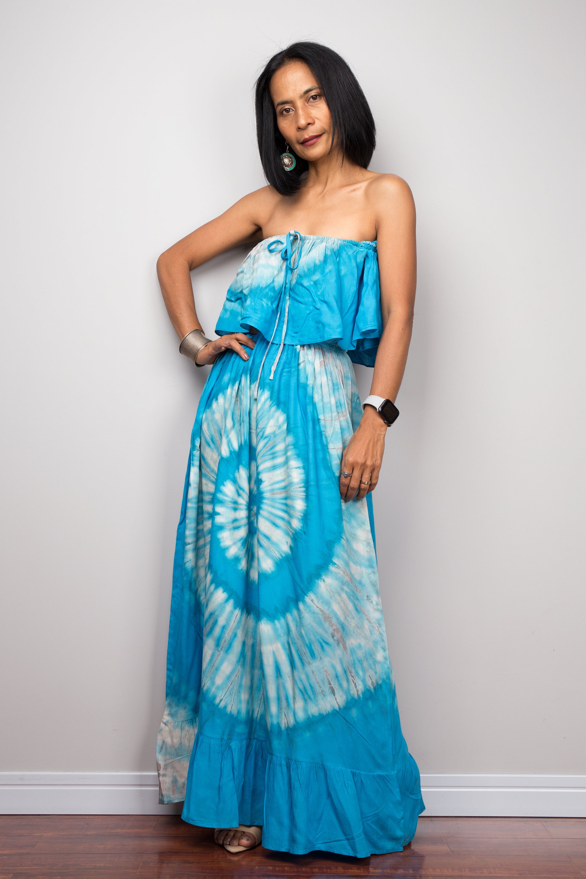 blue tie dye maxi dress Nomad Open back Tie dye Maxi Dress - Boho Tie dye Maxi Dress In Navy