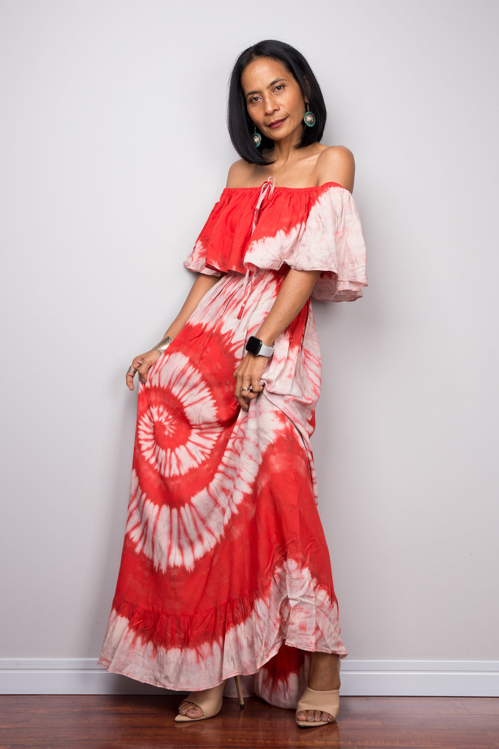 Tie-Dye Print Elegant Off-Shoulder Dress main image 1