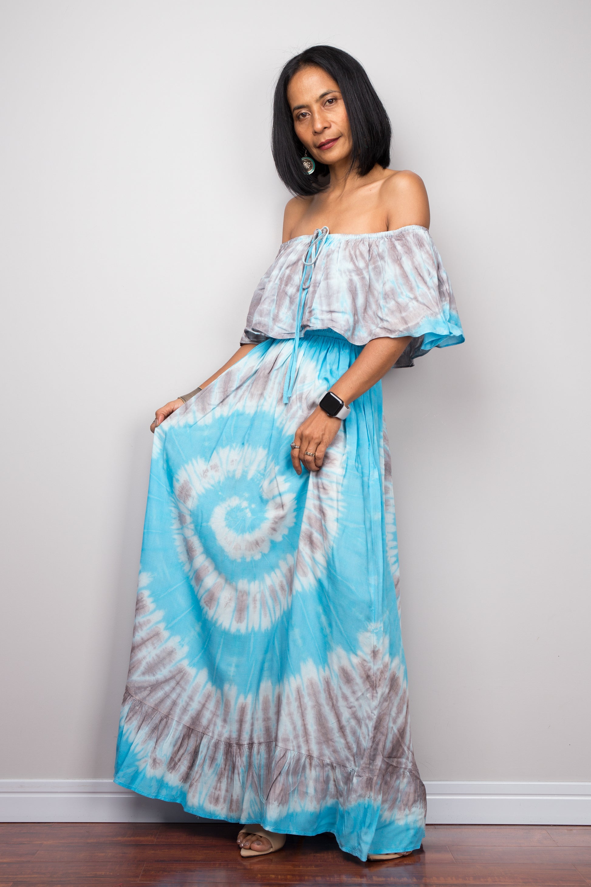 Blue off shoulder tie dye dress by Nuichan