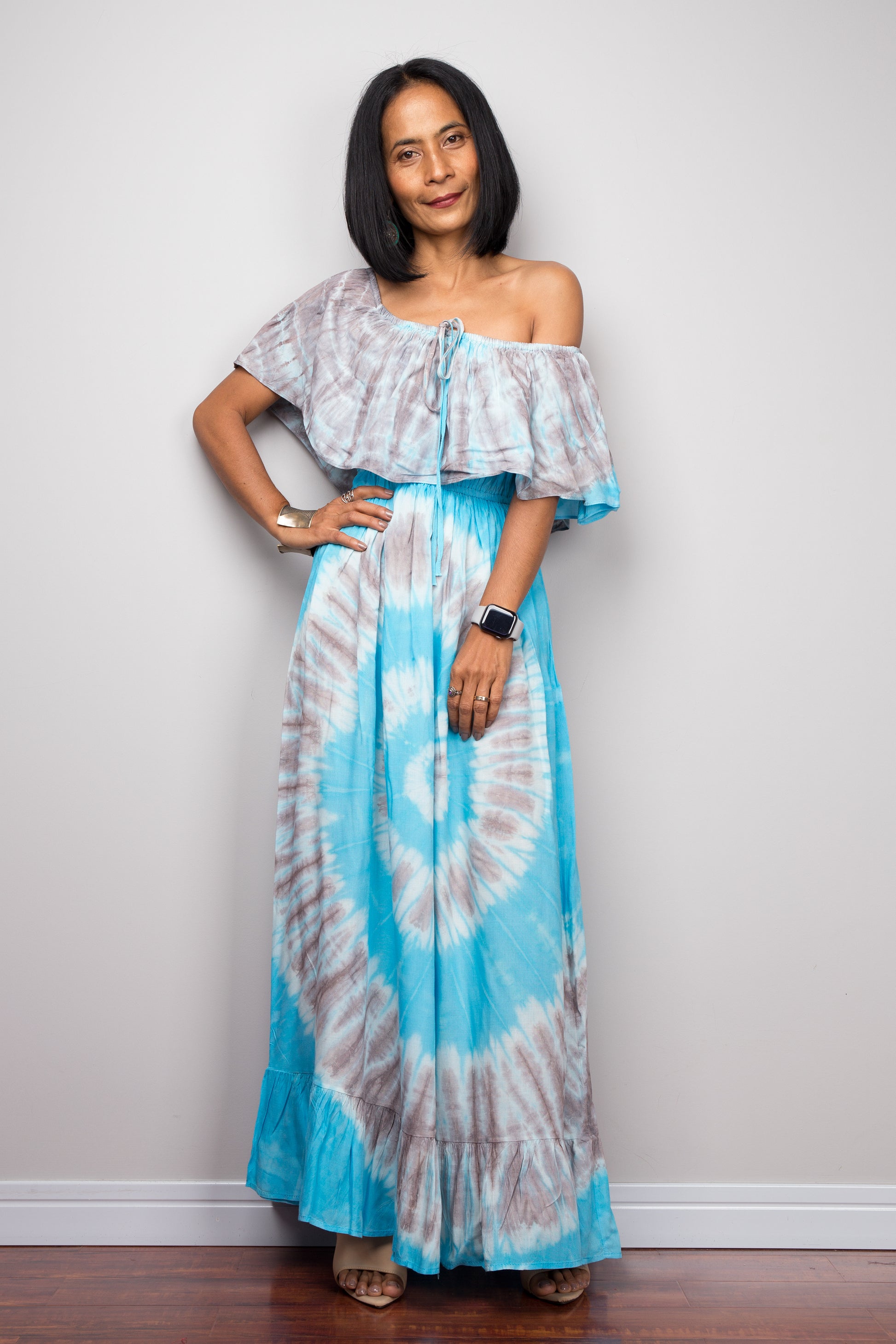 Blue tie dye halter dress by Nuichan