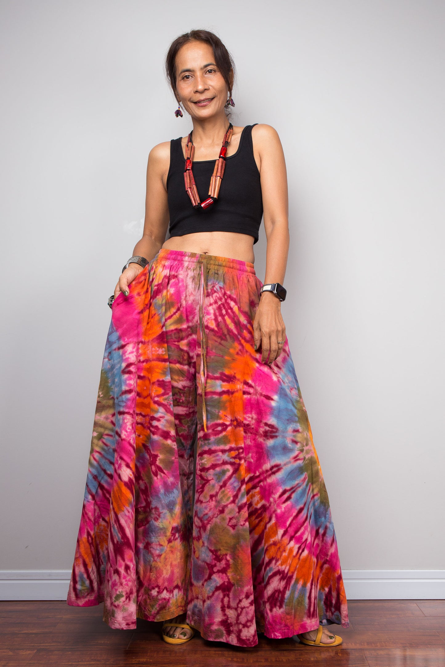 Pink & Orange Tie Dye Wide Leg Palazzo Pants