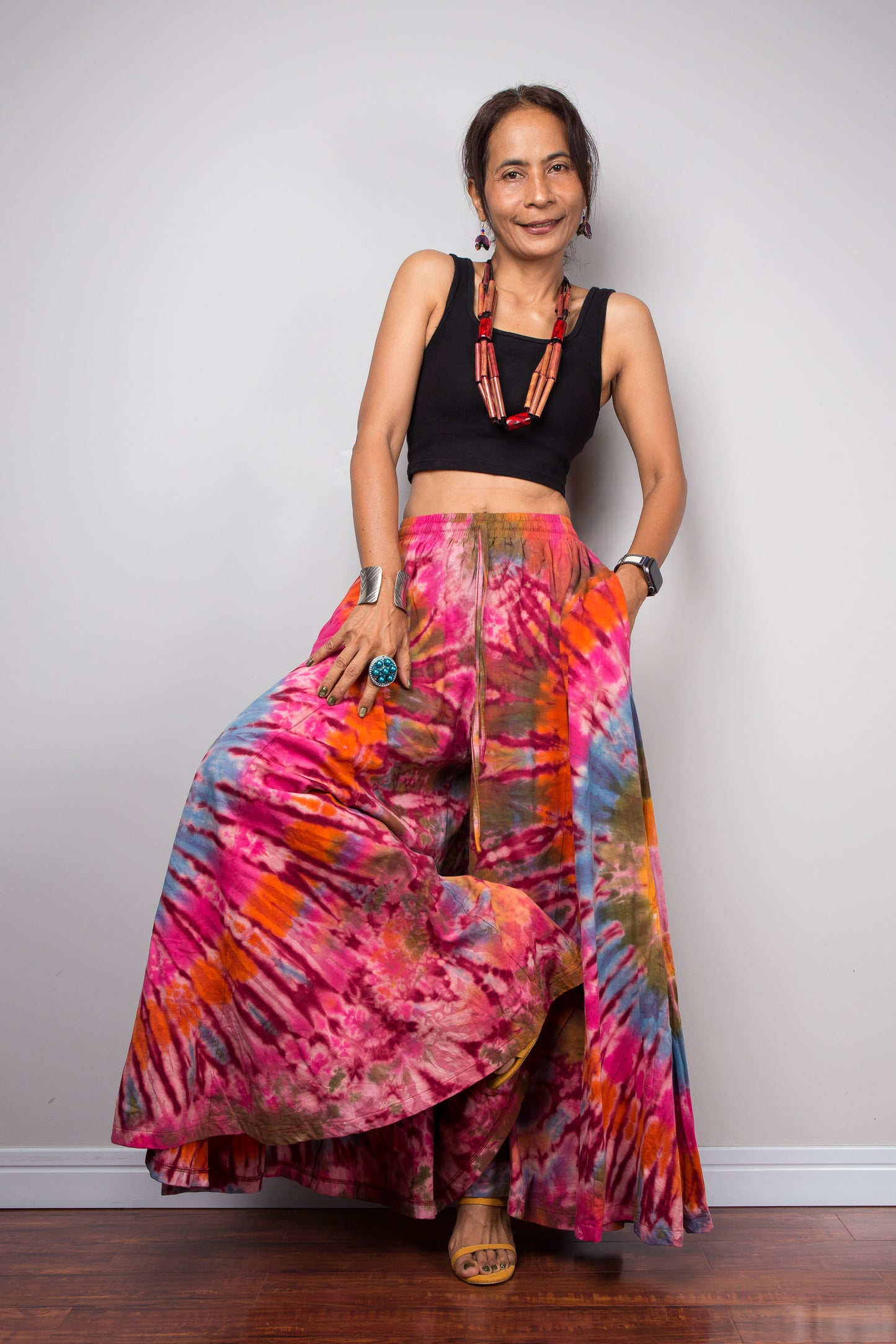 Pink & Orange Tie Dye Wide Leg Palazzo Pants