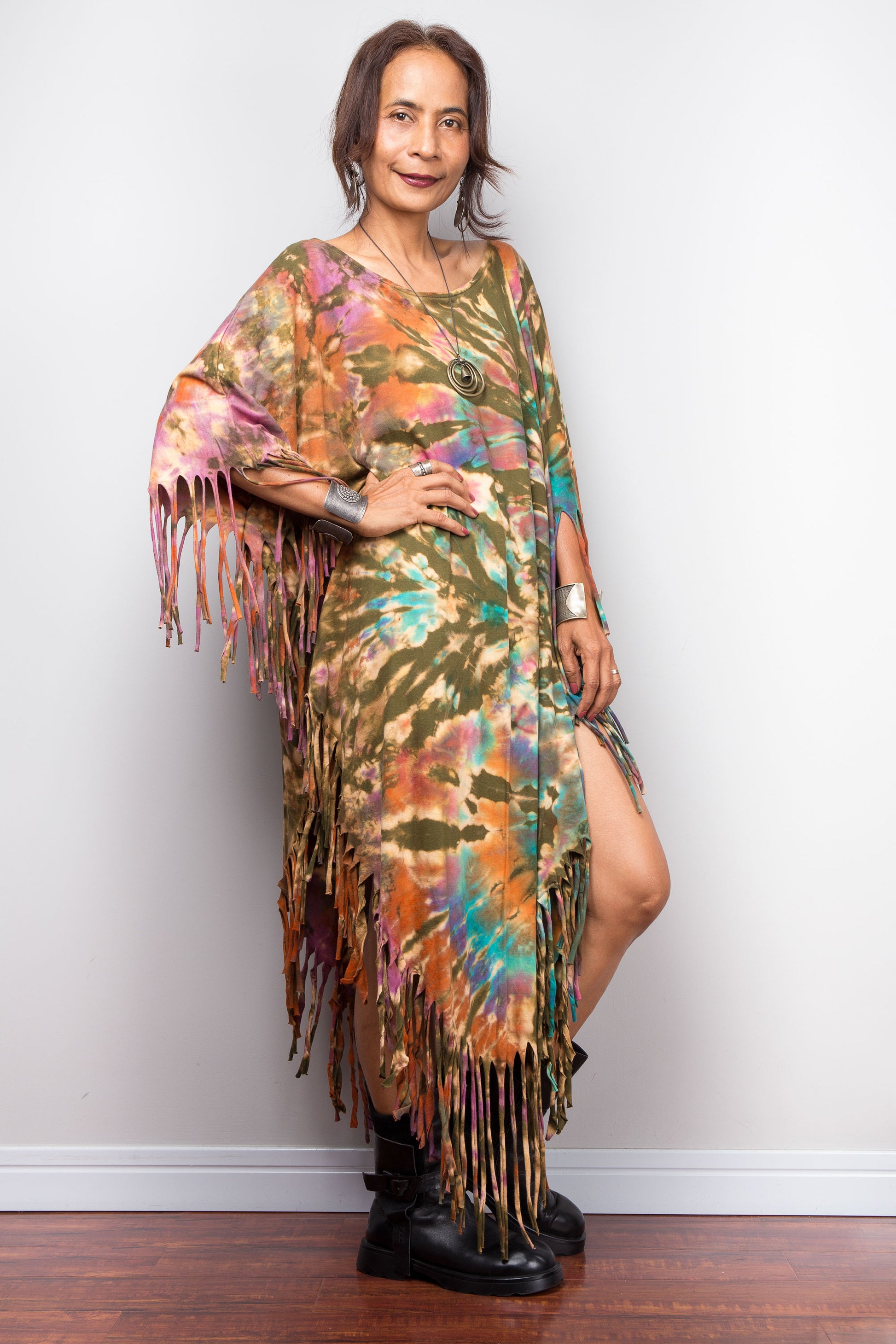 Tie Dye Fringe Kaftan Dress