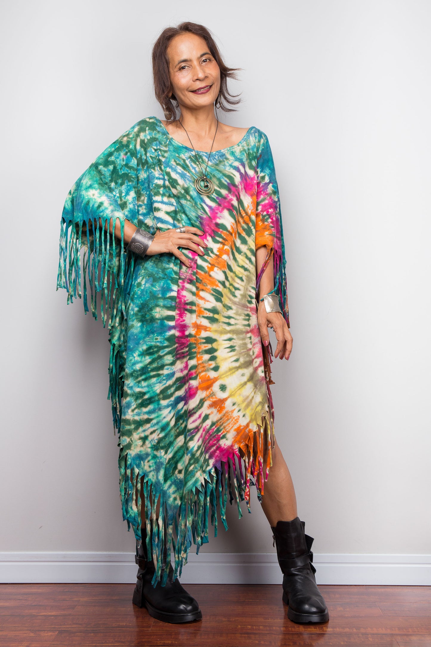 Tie Dye Poncho Dress – Boho Statement Kaftan