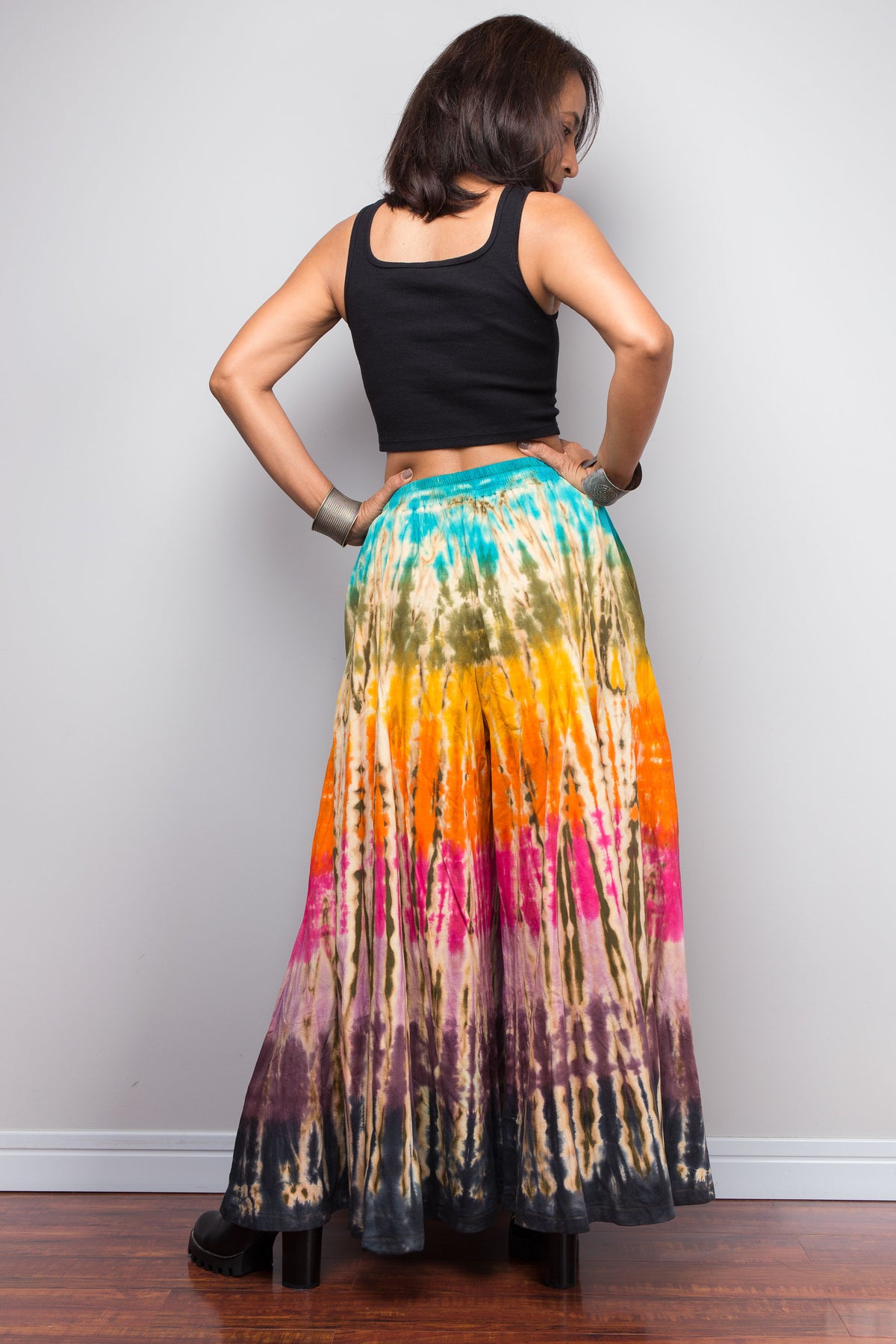 Rainbow Tie Dye Wide Leg Palazzo Pants