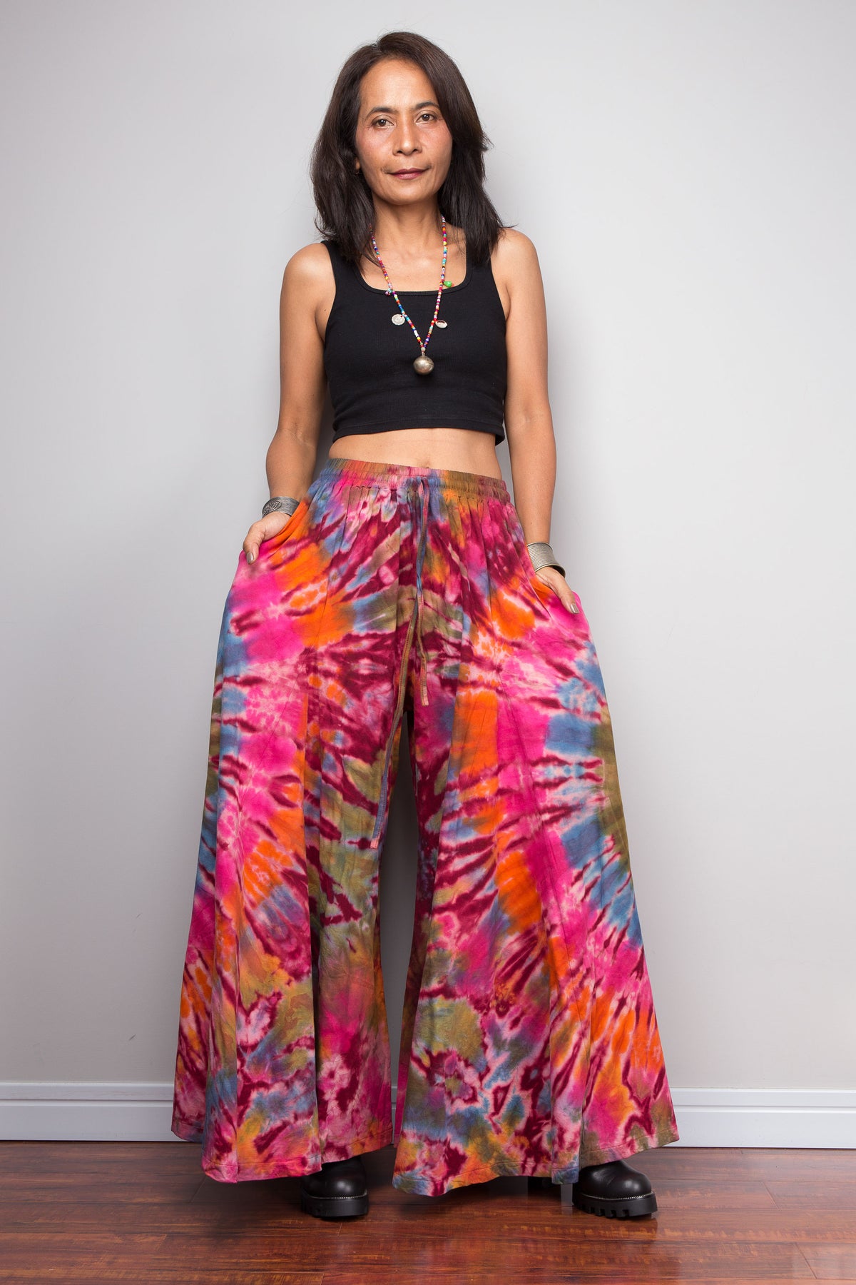 Pink & Orange Tie Dye Wide Leg Palazzo Pants