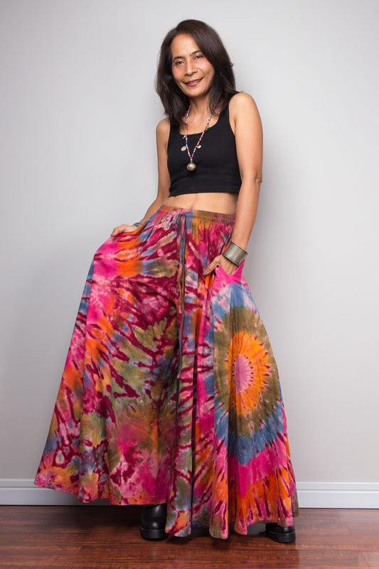 Pink & Orange Tie Dye Wide Leg Palazzo Pants