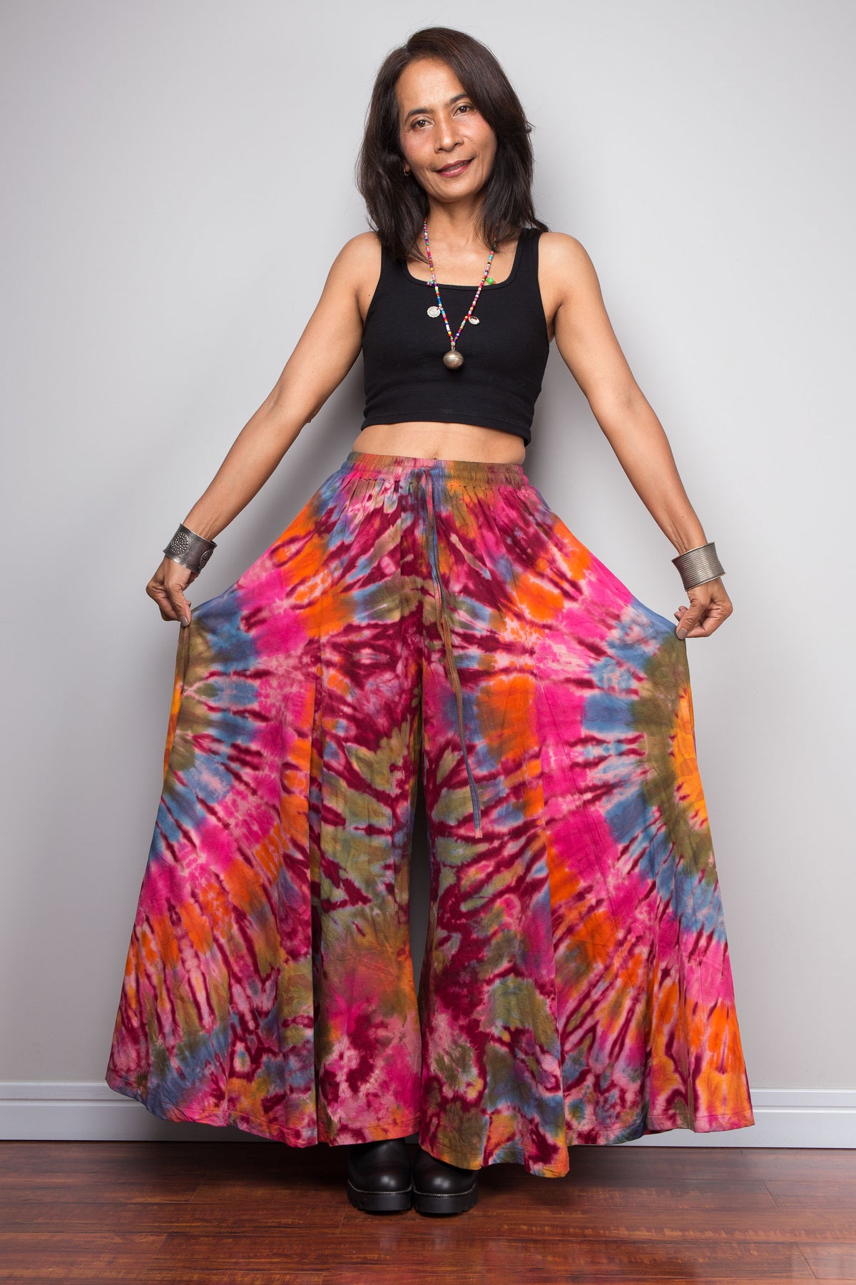Pink & Orange Tie Dye Wide Leg Palazzo Pants