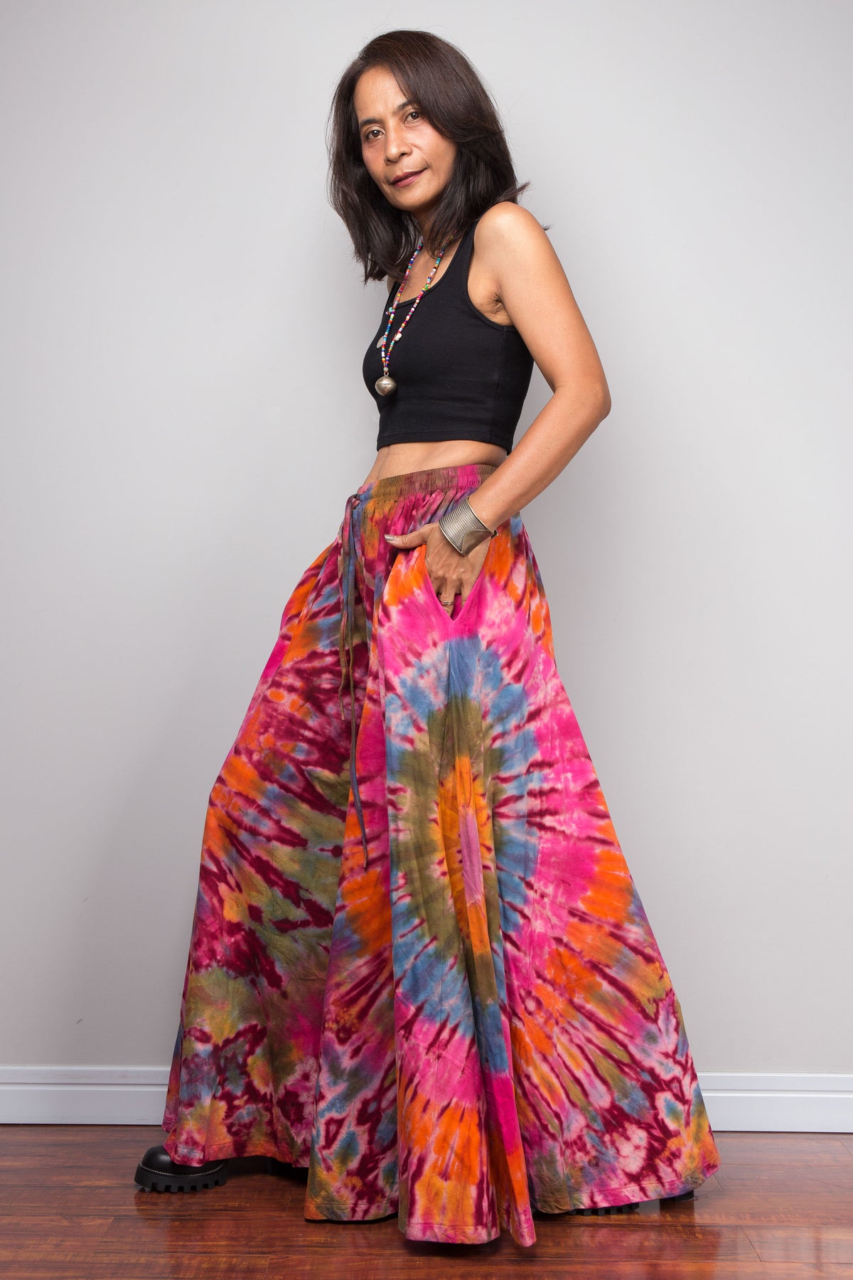 Pink & Orange Tie Dye Wide Leg Palazzo Pants
