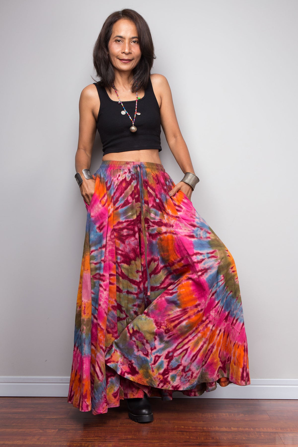 Pink & Orange Tie Dye Wide Leg Palazzo Pants