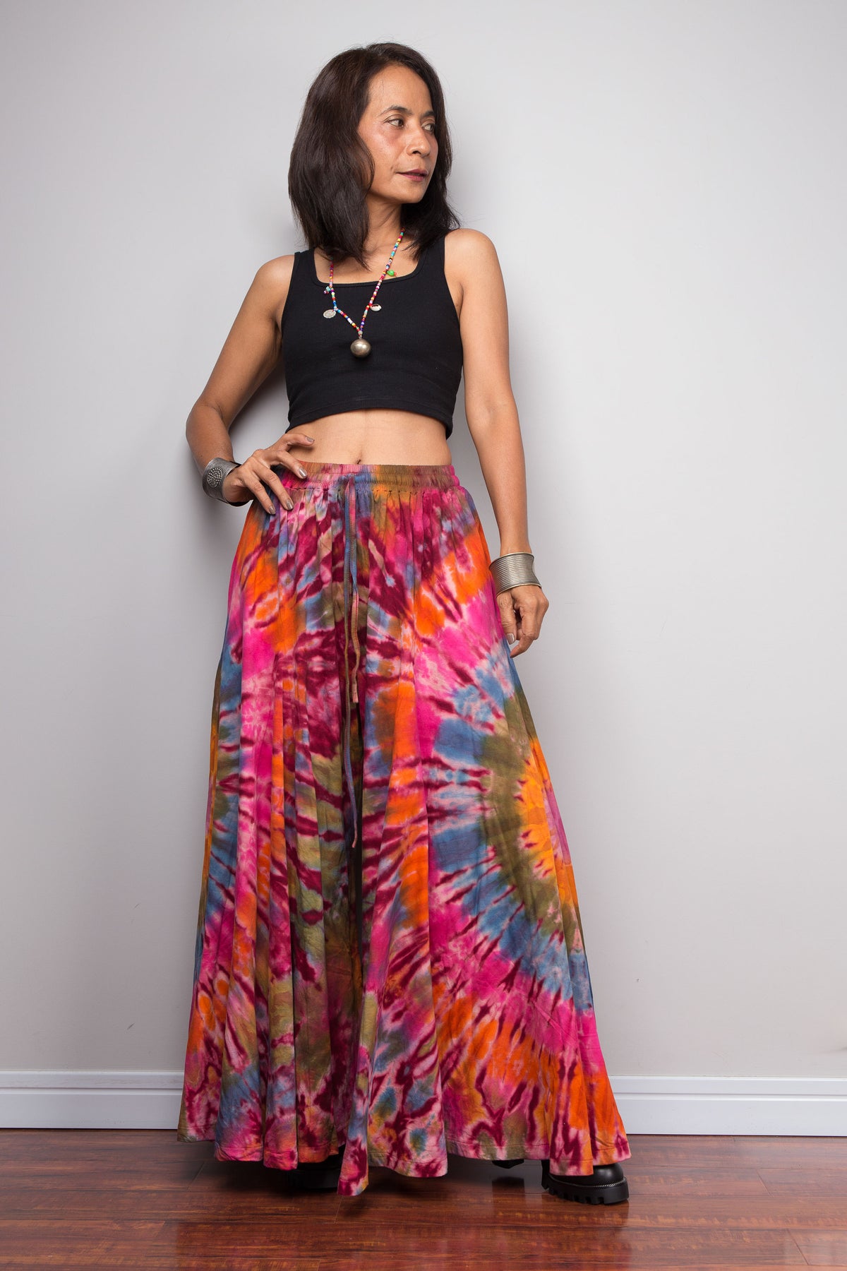 Pink & Orange Tie Dye Wide Leg Palazzo Pants