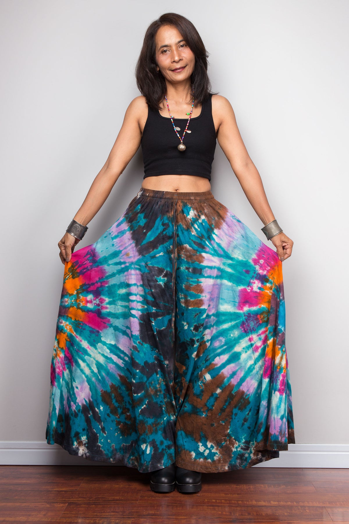 Teal Tie Dye Wide Leg Palazzo Pants