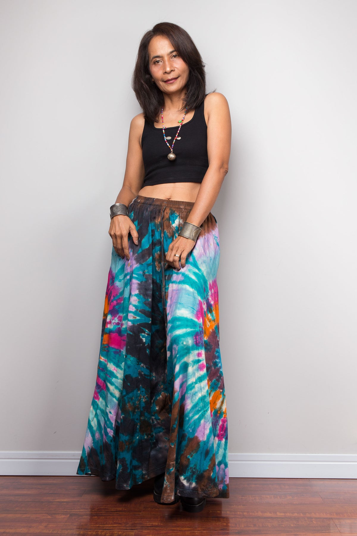 Teal Tie Dye Wide Leg Palazzo Pants