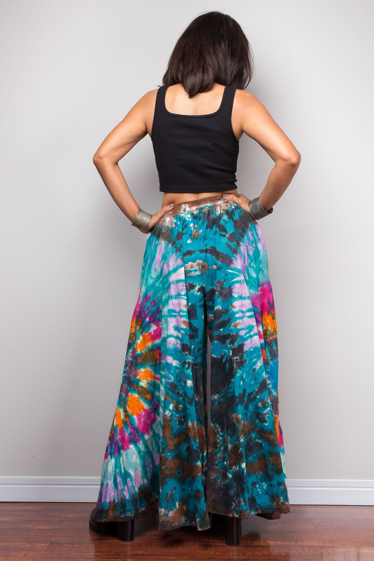 Teal Tie Dye Wide Leg Palazzo Pants