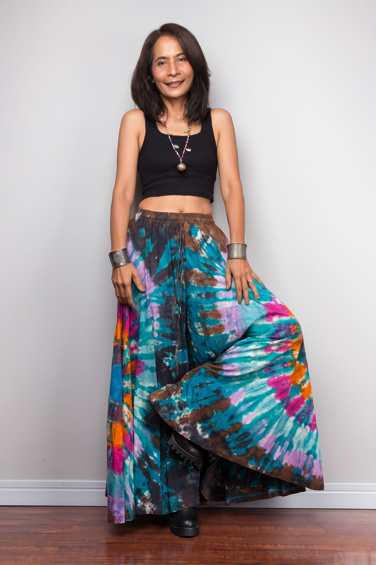 Teal Tie Dye Wide Leg Palazzo Pants