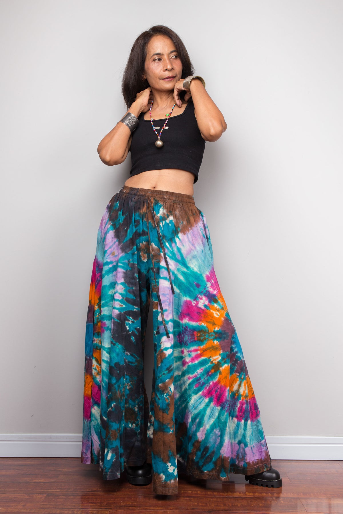 Teal Tie Dye Wide Leg Palazzo Pants