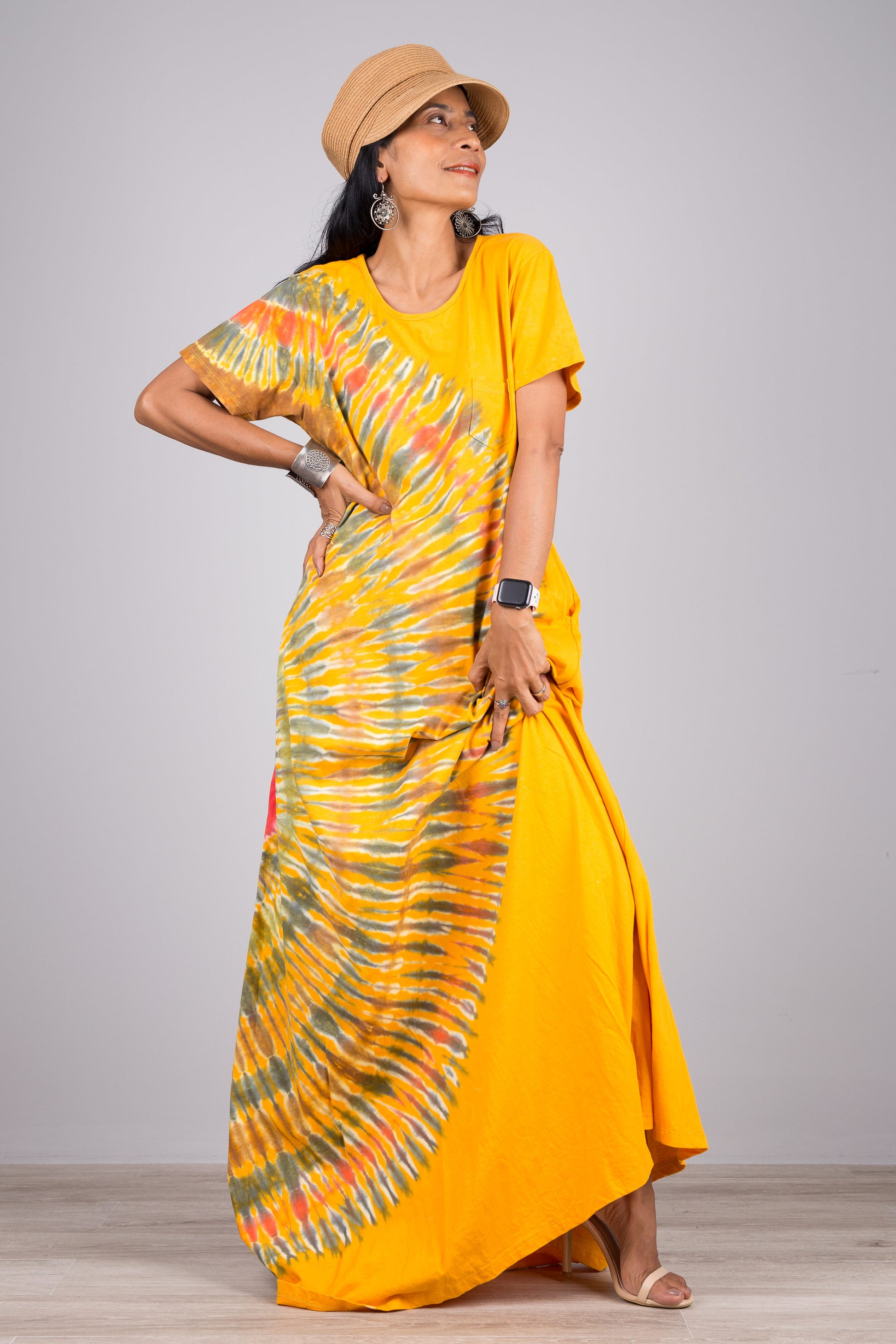 Orange Tie Dye Dress with Split | Hippie Style Maxi Dress Nuichan Orange Tie Dye Dress with Split | Hippie Style Maxi Dress Nuichan